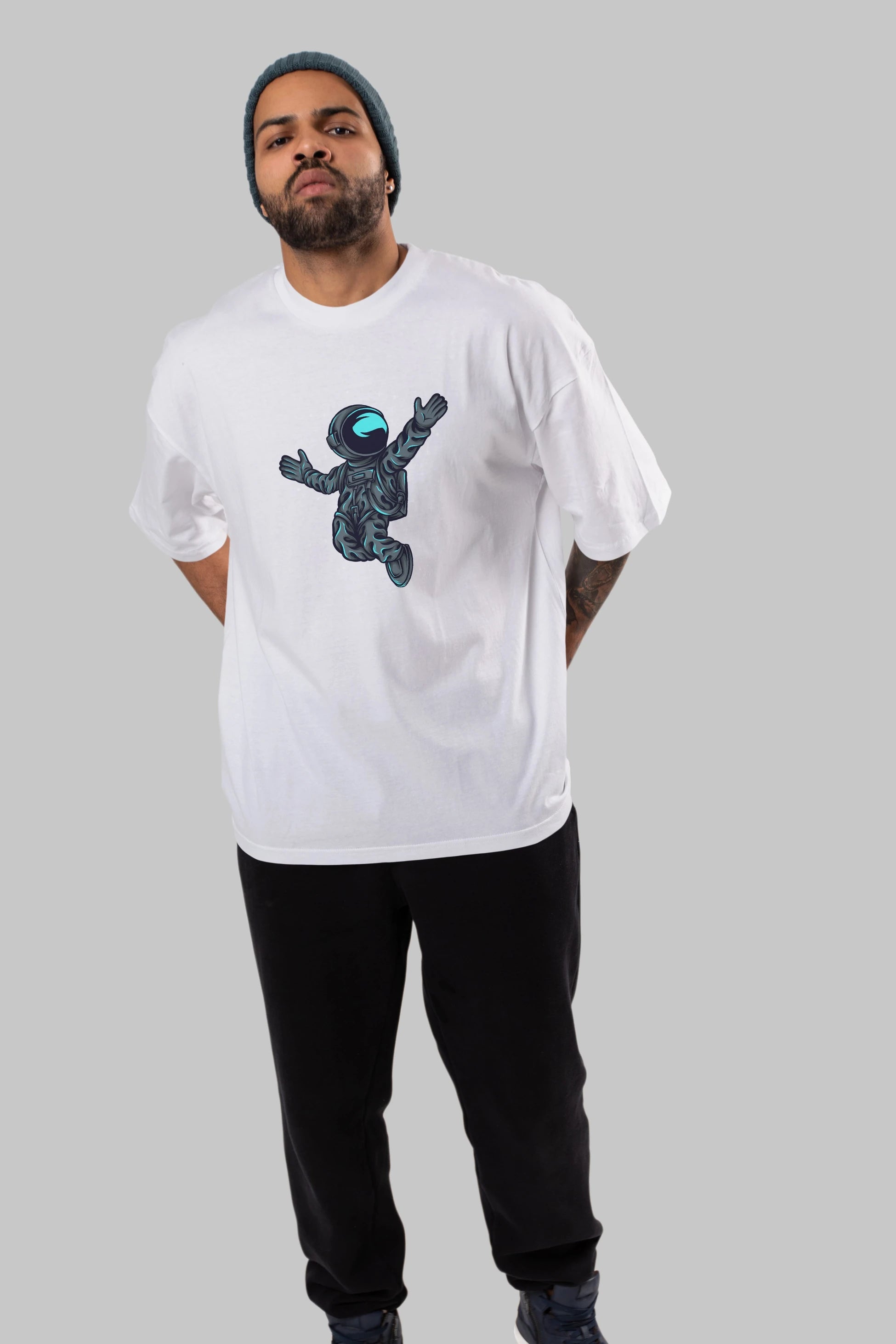 Happy Astronaut Ön Baskılı Oversize t-shirt Erkek Kadın Unisex