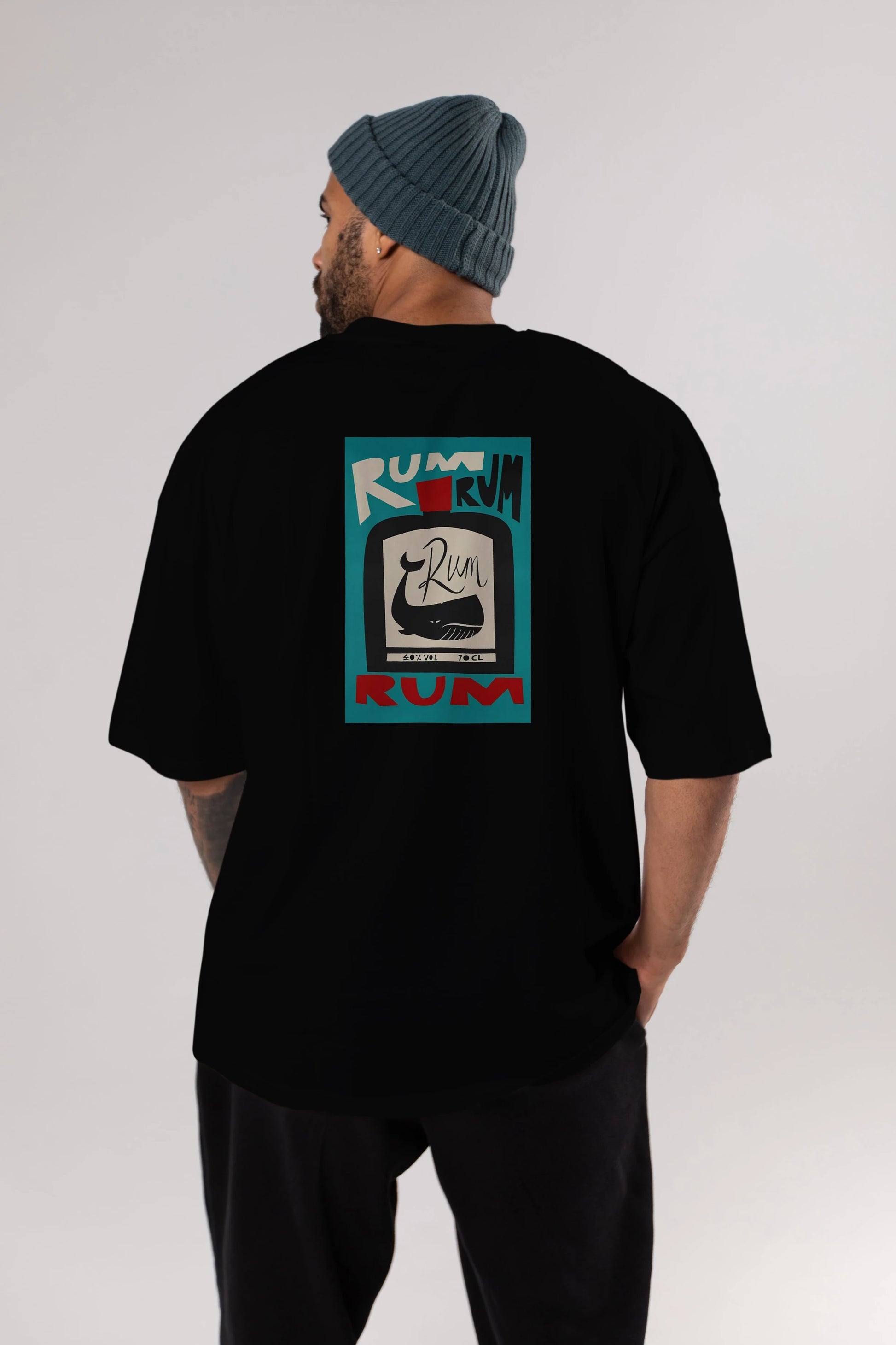 Rum Arka Baskılı Oversize t-shirt Erkek Kadın Unisex %100 Pamuk Bisiklet Yaka tişort