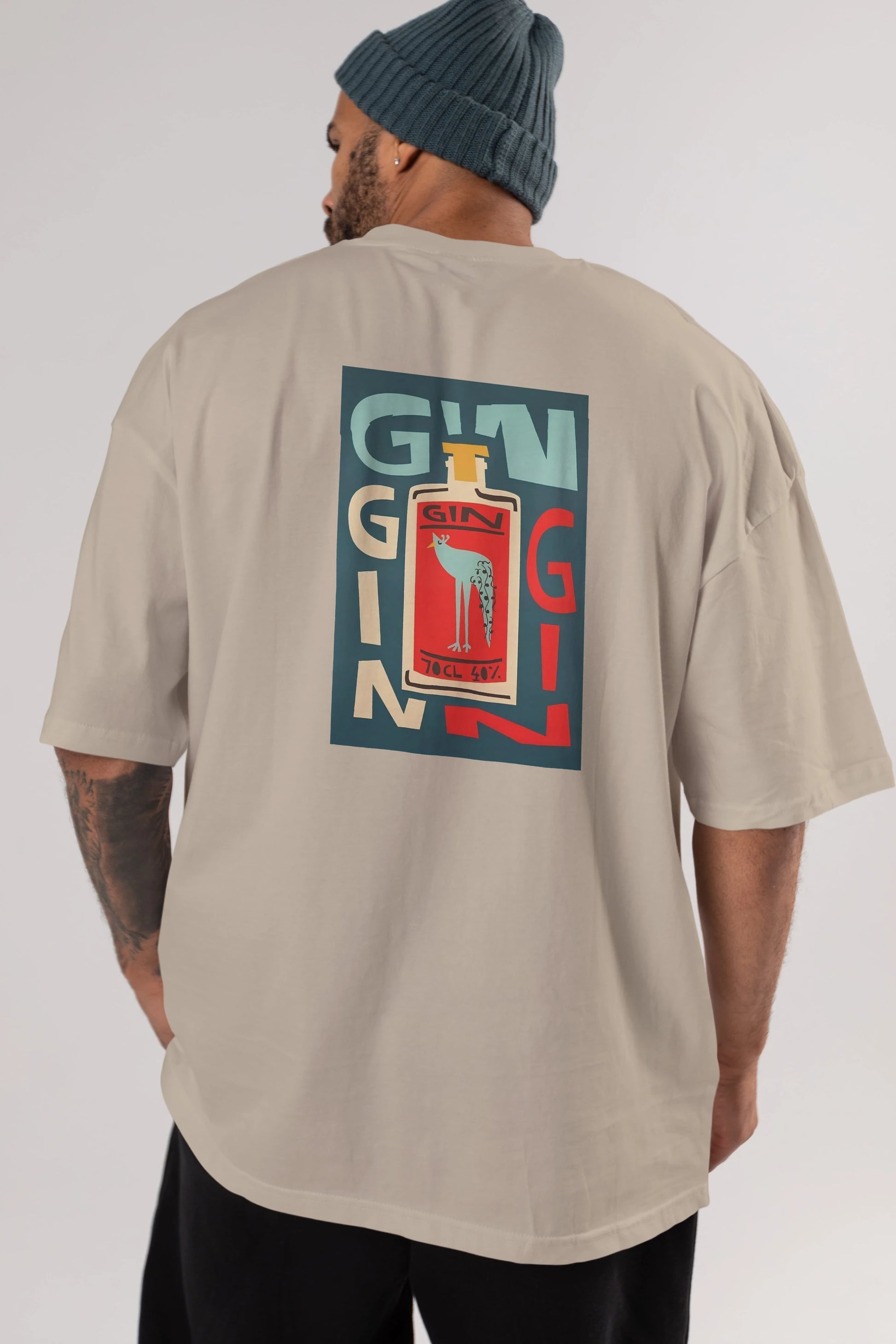 Gin 2 Arka Baskılı Oversize t-shirt Erkek Kadın Unisex %100 Pamuk Bisiklet Yaka tişort