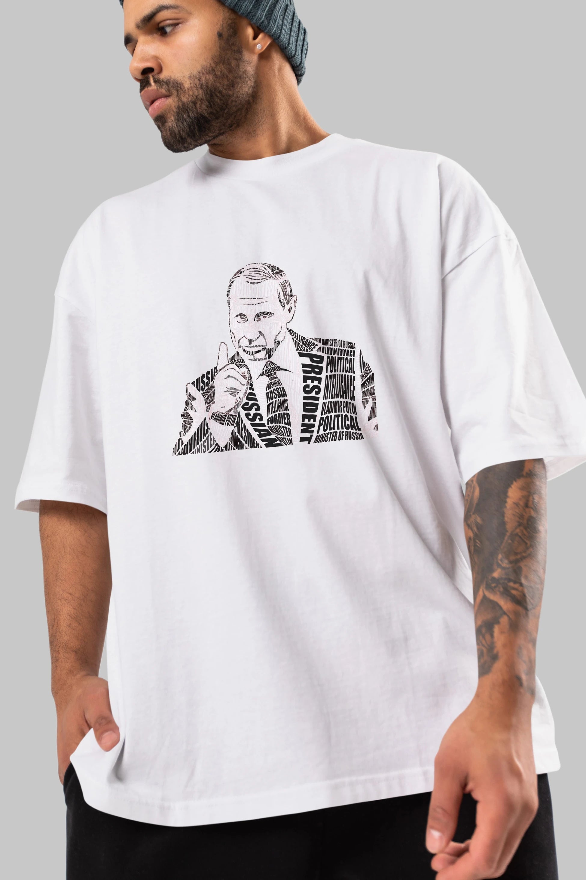 Putin Calligram Ön Baskılı Oversize t-shirt %100 pamuk Erkek Kadın Unisex
