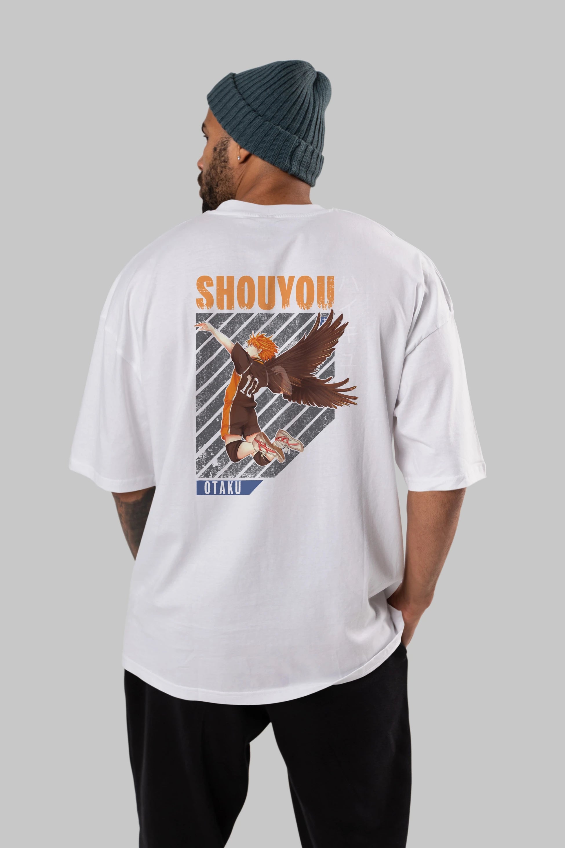 Shouyou Hinata 10 Anime Arka Baskılı Oversize t-shirt Erkek Kadın Unisex