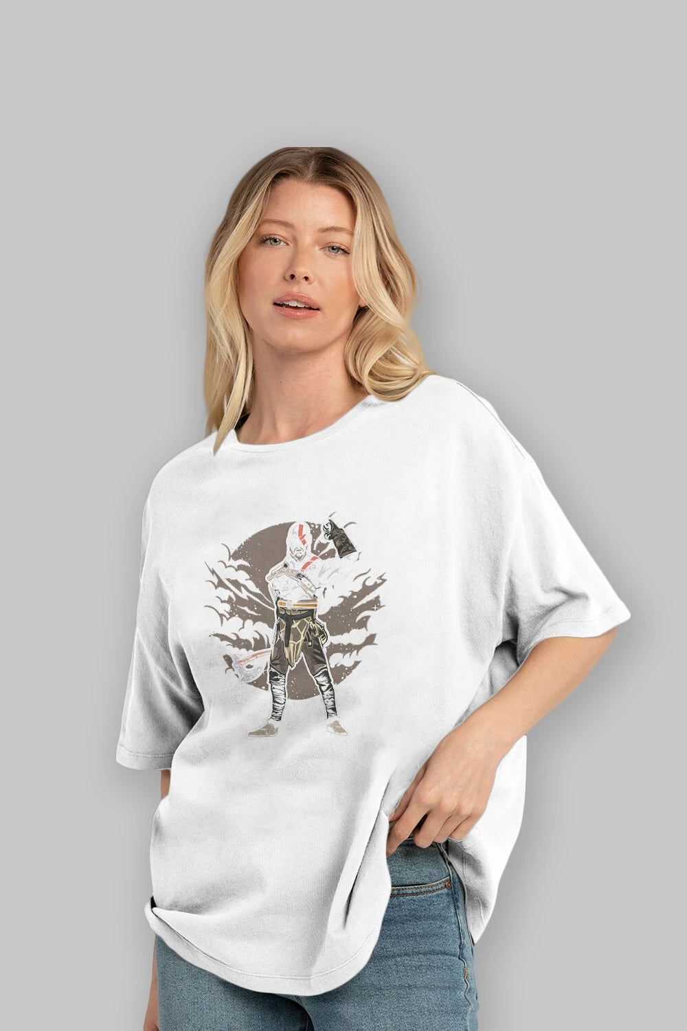 GOD OF WAR Ön Baskılı Oversize t-shirt Erkek Kadın Unisex %100 Pamuk tişort