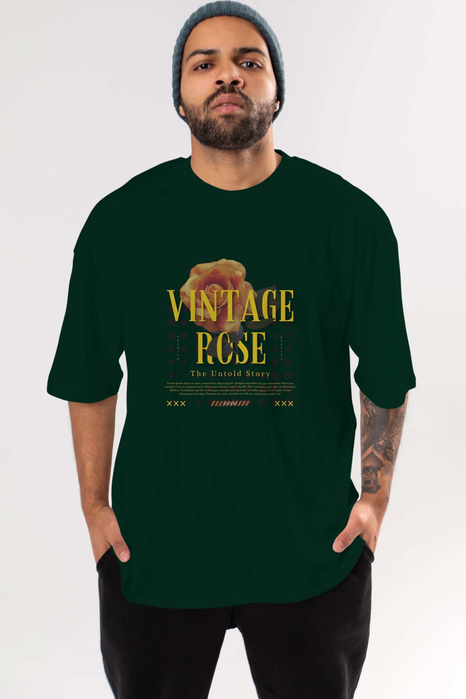 Vintage Rose Yazılı Ön Baskılı Oversize t-shirt Erkek Kadın Unisex