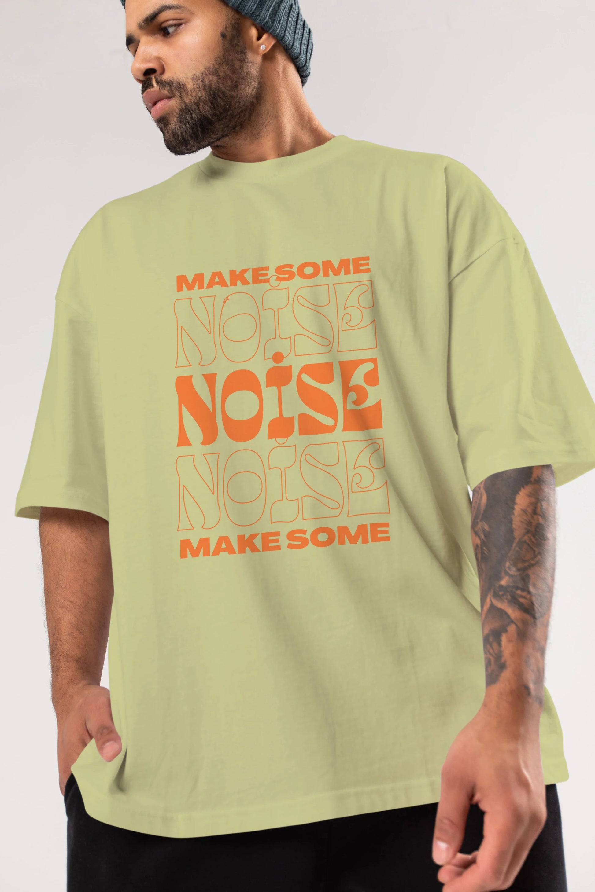 Make Some Noise Yazılı 2 Ön Baskılı Oversize t-shirt Erkek Kadın Unisex