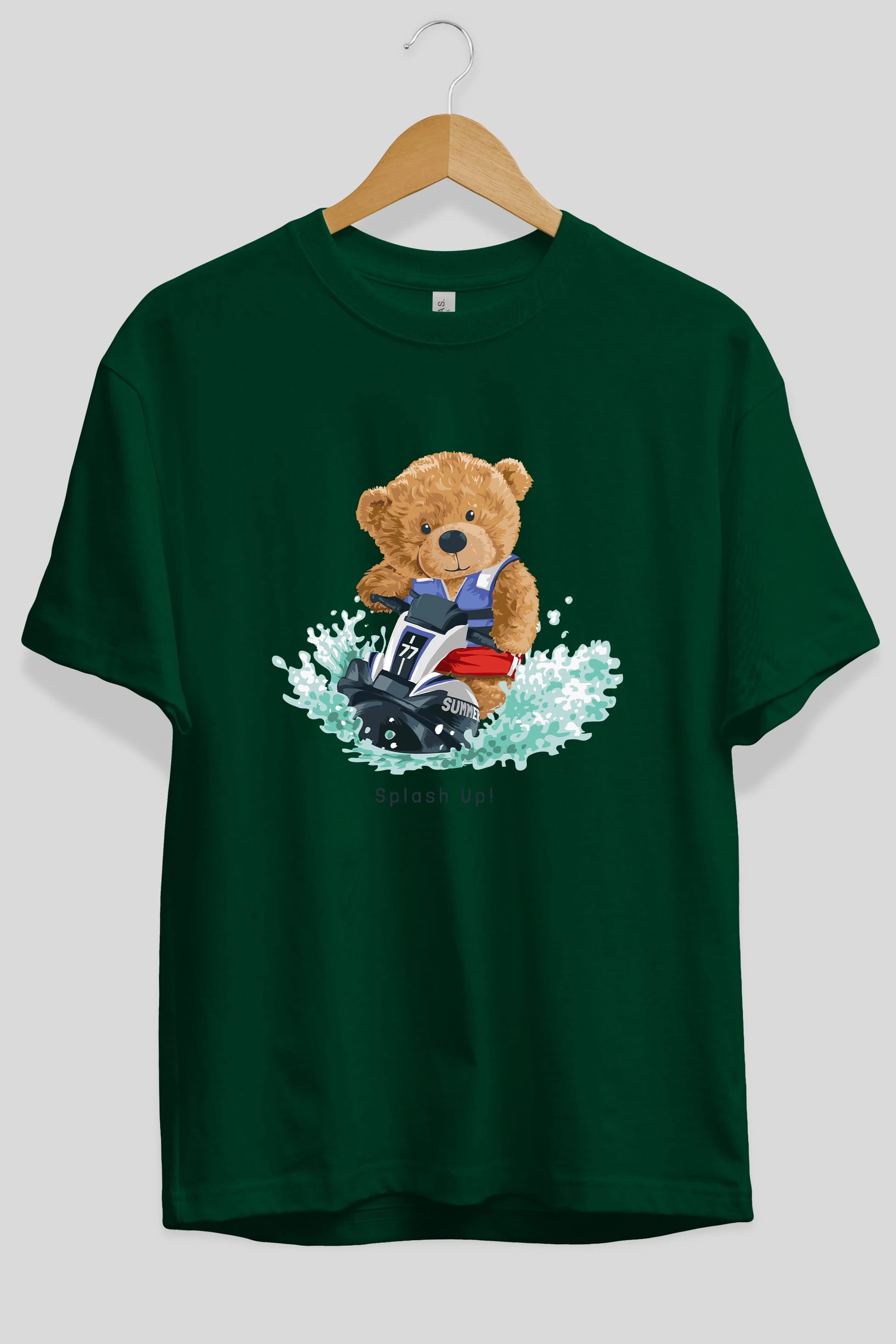 Teddy Bear Splash Up Ön Baskılı Oversize t-shirt Erkek Kadın Unisex %100 Pamuk