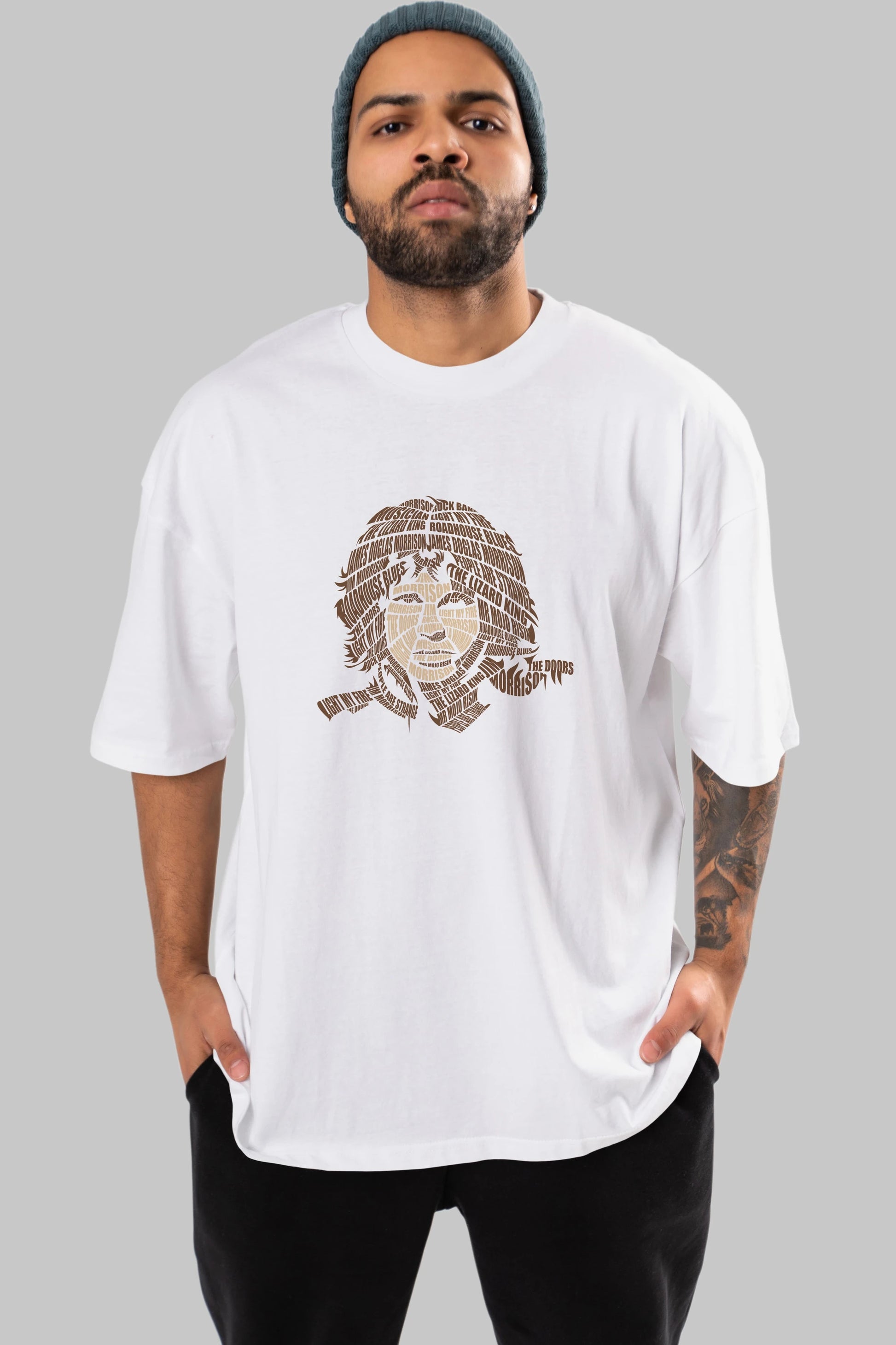 Jim Morrison Calligram Ön Baskılı Oversize t-shirt %100 pamuk Erkek Kadın Unisex