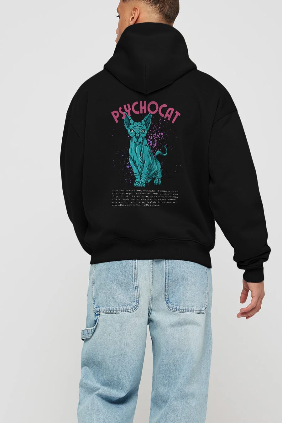 Psychocat Arka Baskılı Oversize Hoodie Kapüşonlu Sweatshirt Erkek Kadın Unisex