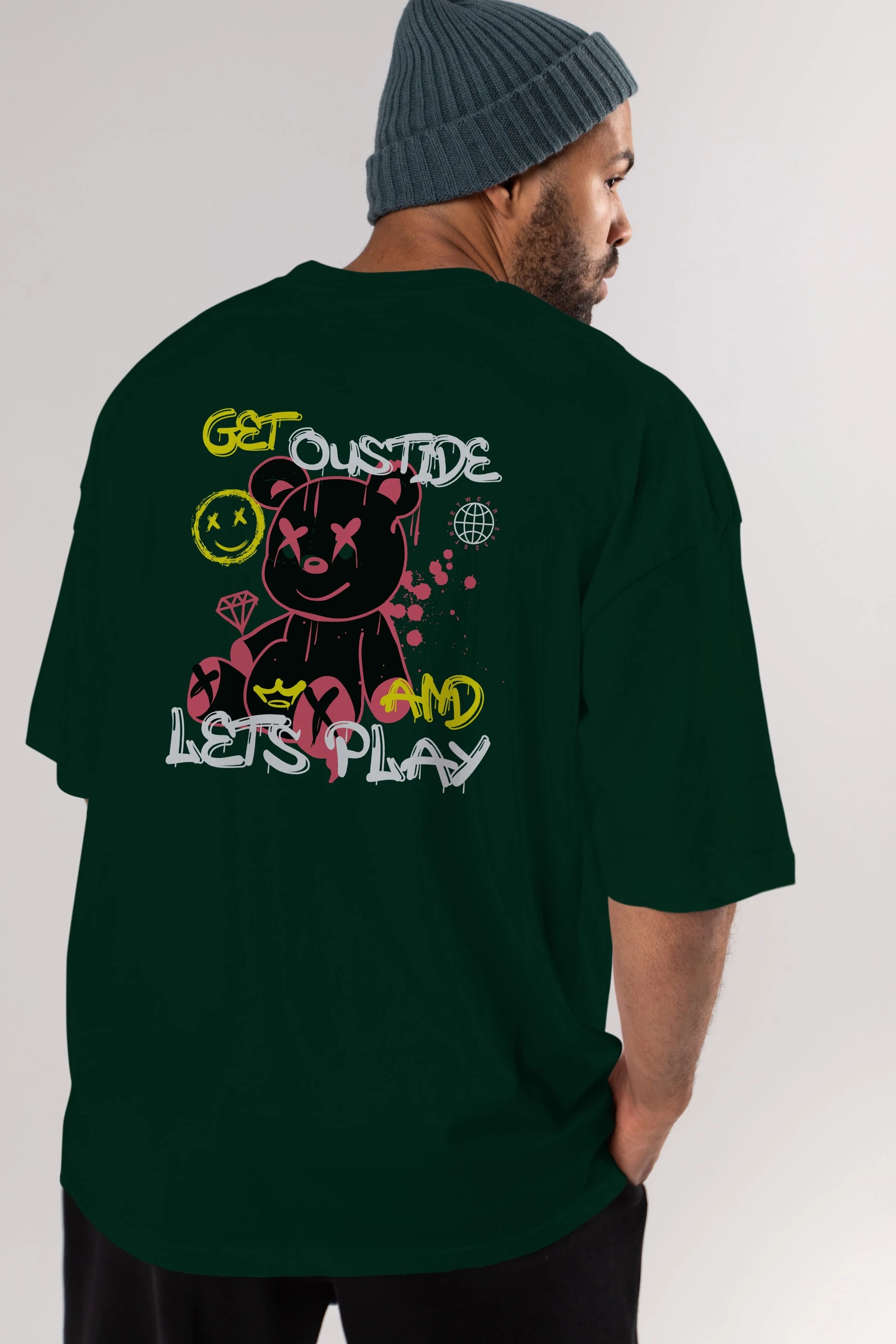 Get Outside Bear Arka Baskılı Oversize t-shirt Erkek Kadın Unisex