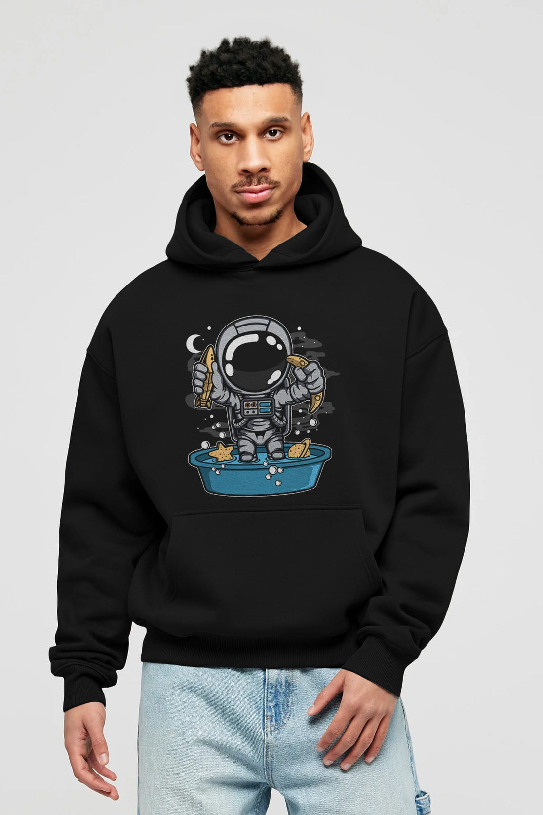 Astronaut Bath Tub Ön Baskılı Hoodie Oversize Kapüşonlu Sweatshirt Erkek Kadın Unisex