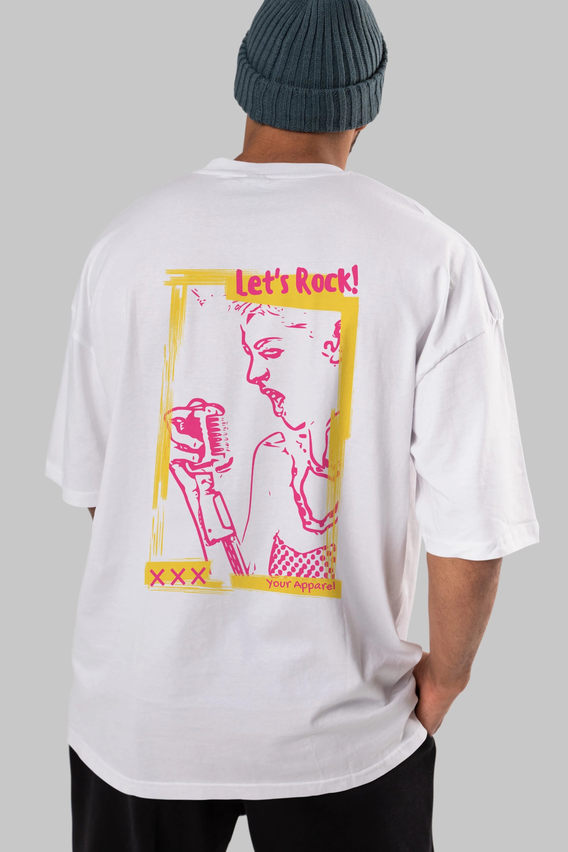 Let's Rock Yazılı Arka Baskılı Oversize t-shirt Erkek Kadın Unisex