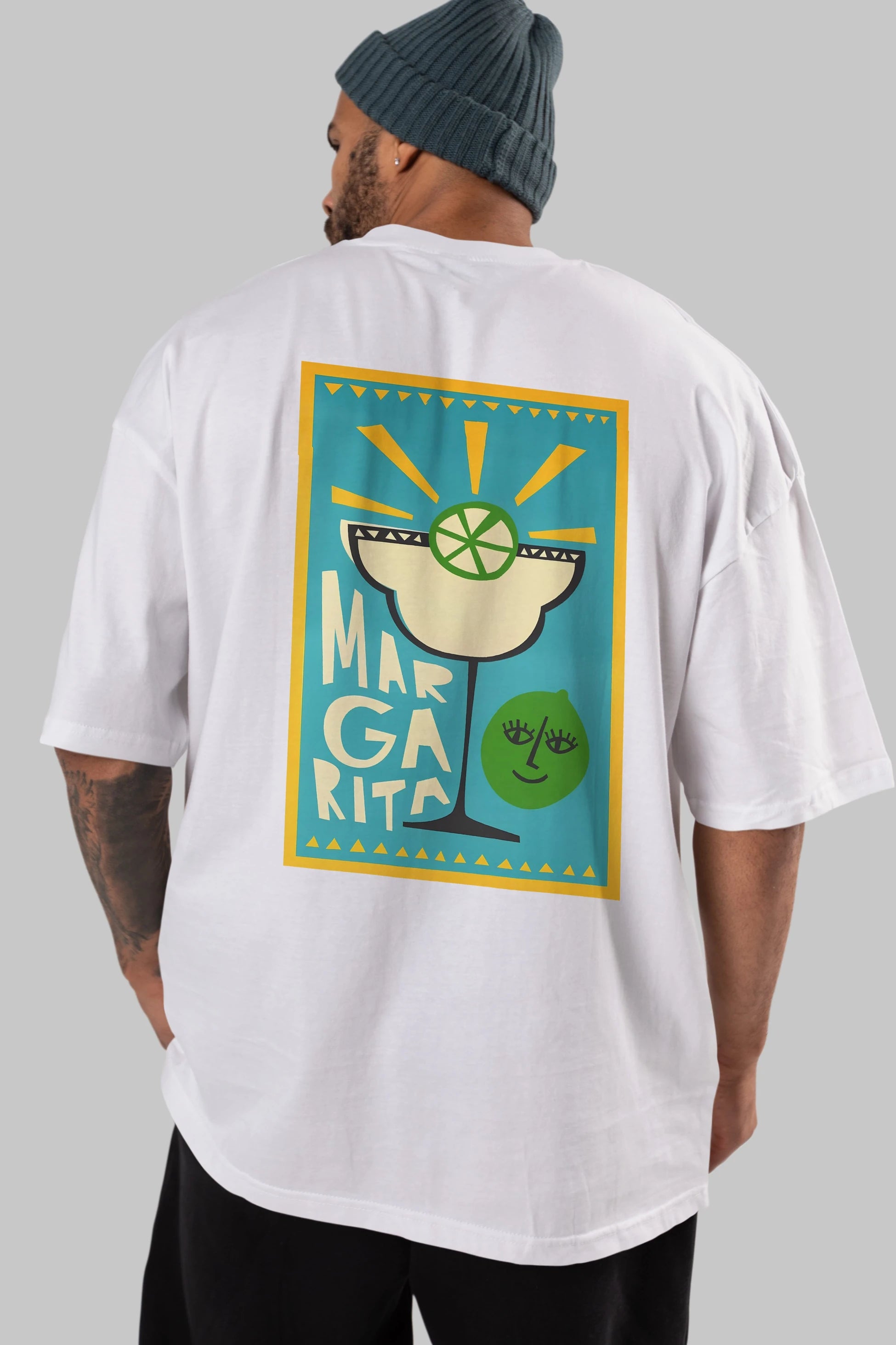 Margarita 4 Arka Baskılı Oversize t-shirt Erkek Kadın Unisex %100 Pamuk Bisiklet Yaka tişort