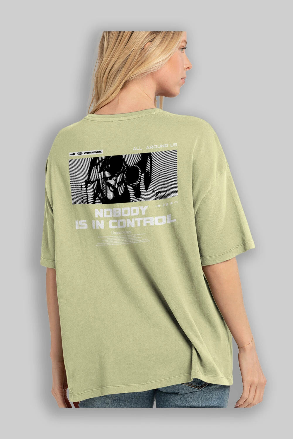Nobody is in Control Arka Baskılı Oversize t-shirt Erkek Kadın Unisex
