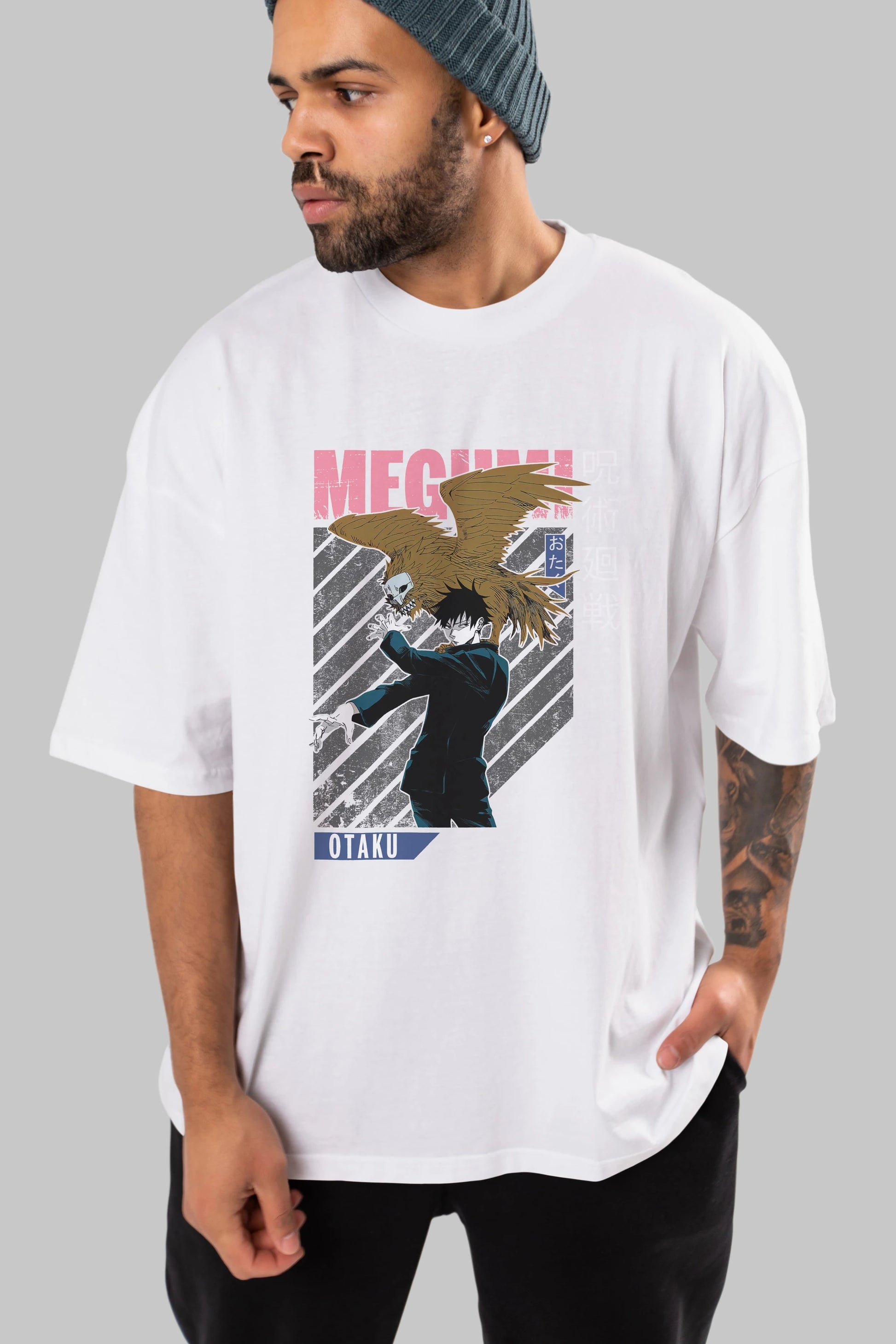 Megumi Fushiguro 2 Anime Ön Baskılı Oversize t-shirt %100 pamuk Erkek Kadın Unisex