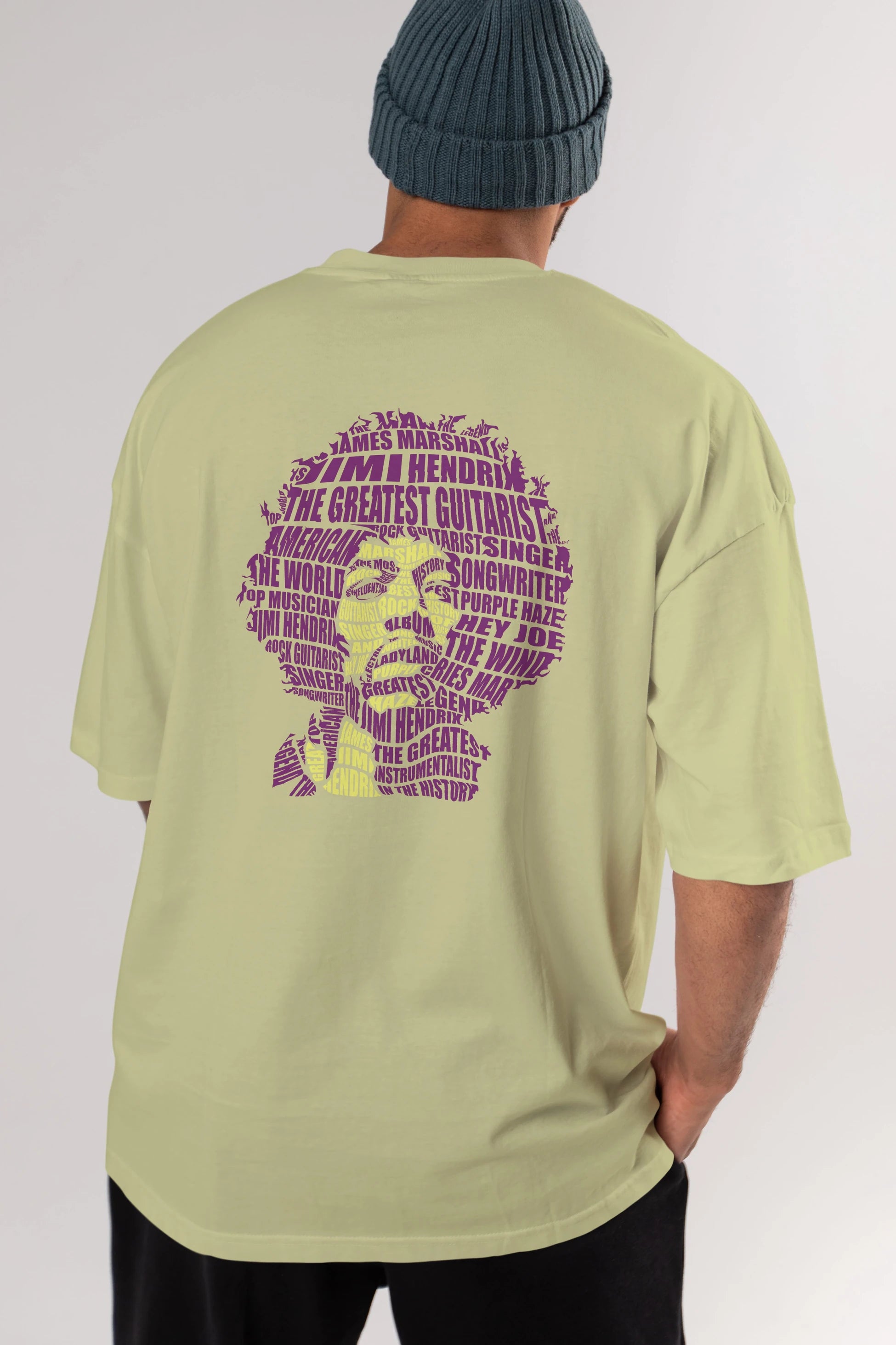 Jimmy Hendrix Calligram Arka Baskılı Oversize t-shirt %100 pamuk Erkek Kadın Unisex