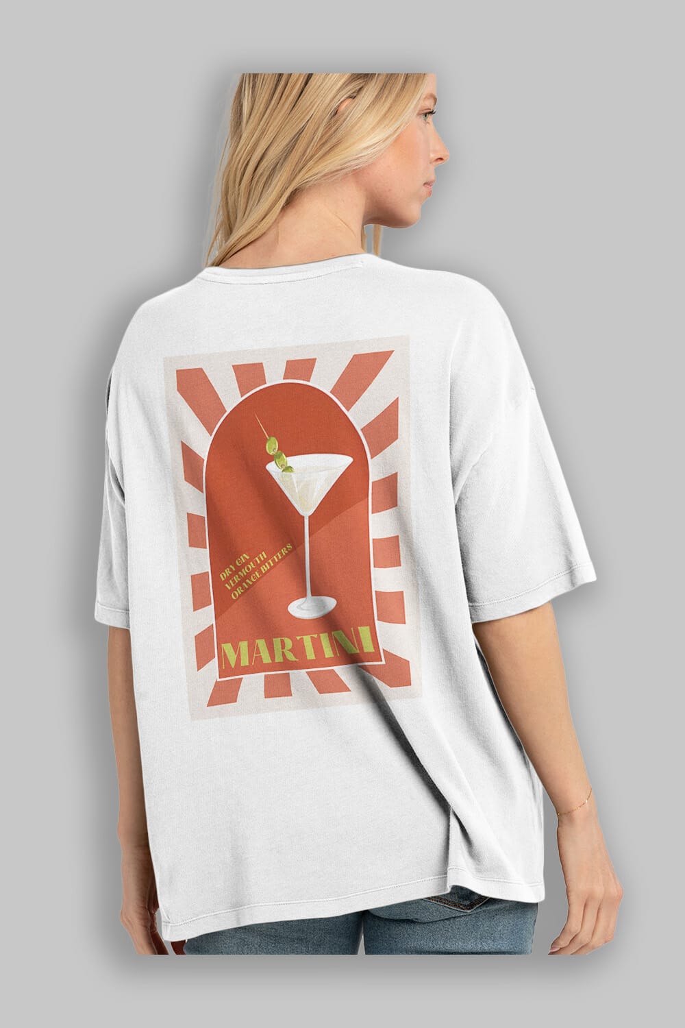 Martini 2 Arka Baskılı Oversize t-shirt Erkek Kadın Unisex %100 Pamuk Bisiklet Yaka tişort