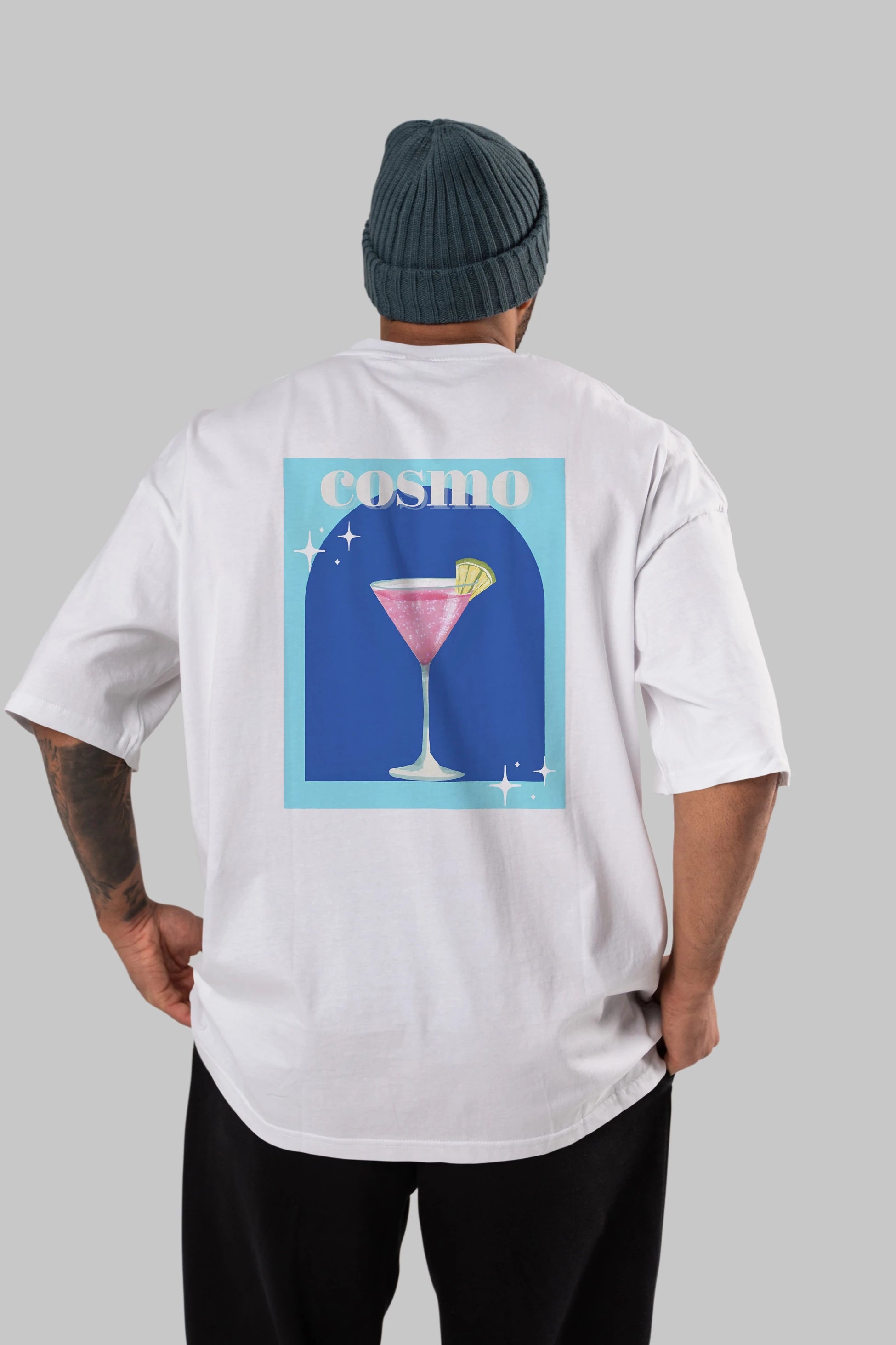 Cosmopolitan 2 Arka Baskılı Oversize t-shirt Erkek Kadın Unisex %100 Pamuk Bisiklet Yaka tişort