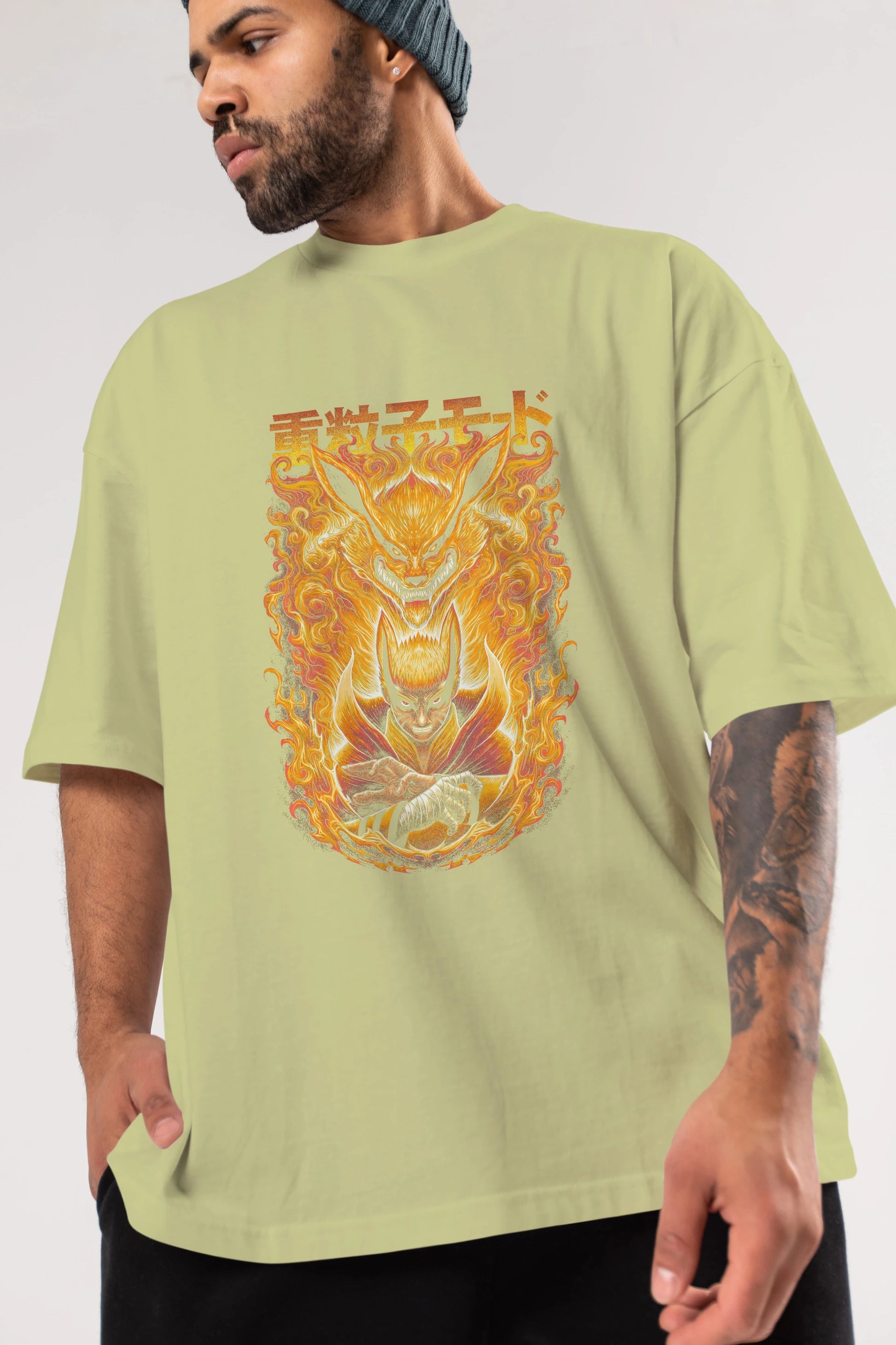 NARUTO KYUUBI 1 Anime Ön Baskılı Oversize t-shirt %100 pamuk Erkek Kadın Unisex