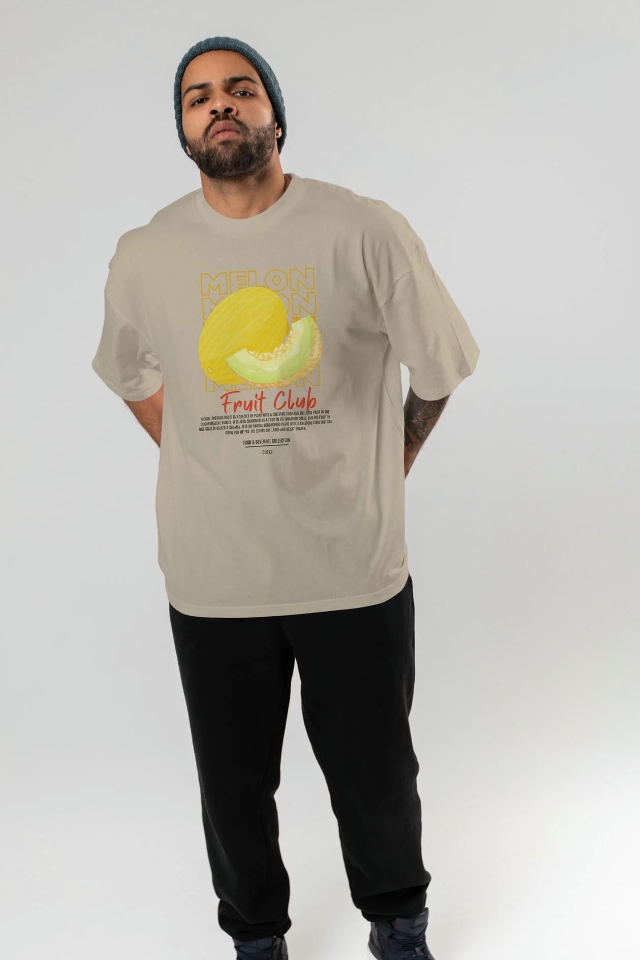Melon Ön Baskılı Oversize t-shirt Erkek Kadın Pamuk Bisiklet Yaka tişort