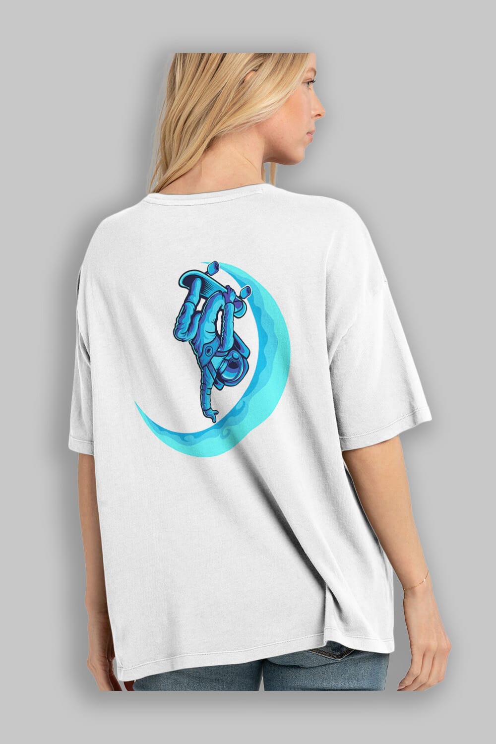 Skating on the moon sticker Arka Baskılı Oversize t-shirt Erkek Kadın Unisex