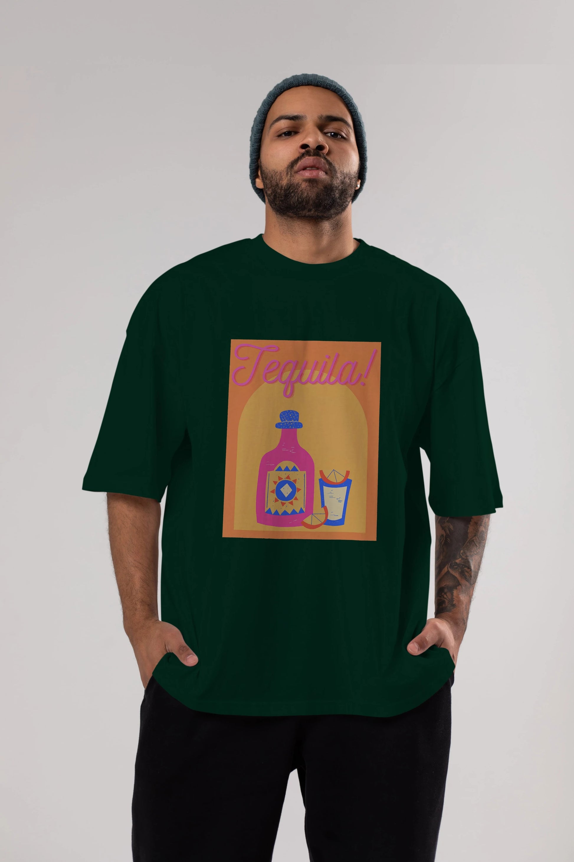 Tequila Ön Baskılı Oversize t-shirt Erkek Kadın Unisex %100 Pamuk Bisiklet Yaka tişort