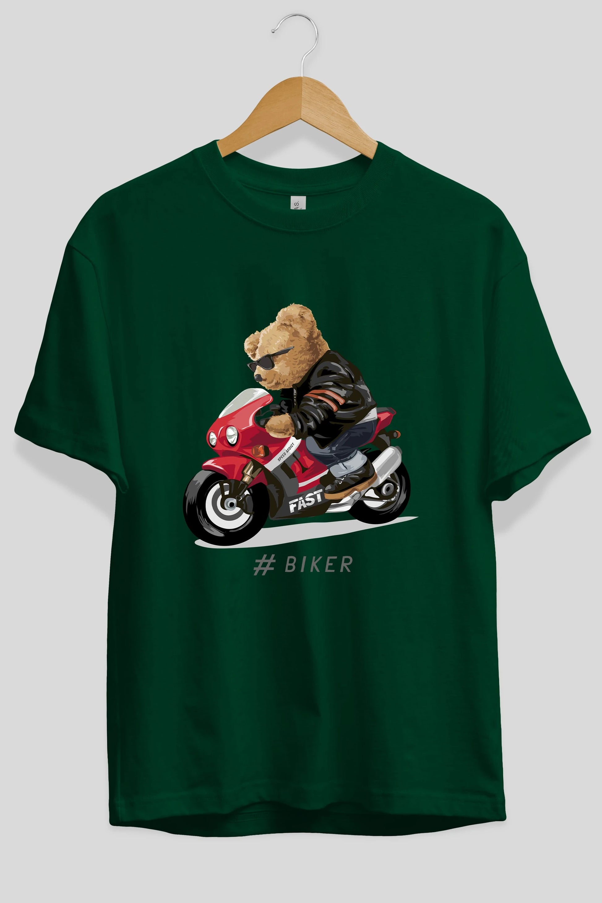 Teddy Bear Biker Ön Baskılı Oversize t-shirt Erkek Kadın Unisex %100 Pamuk