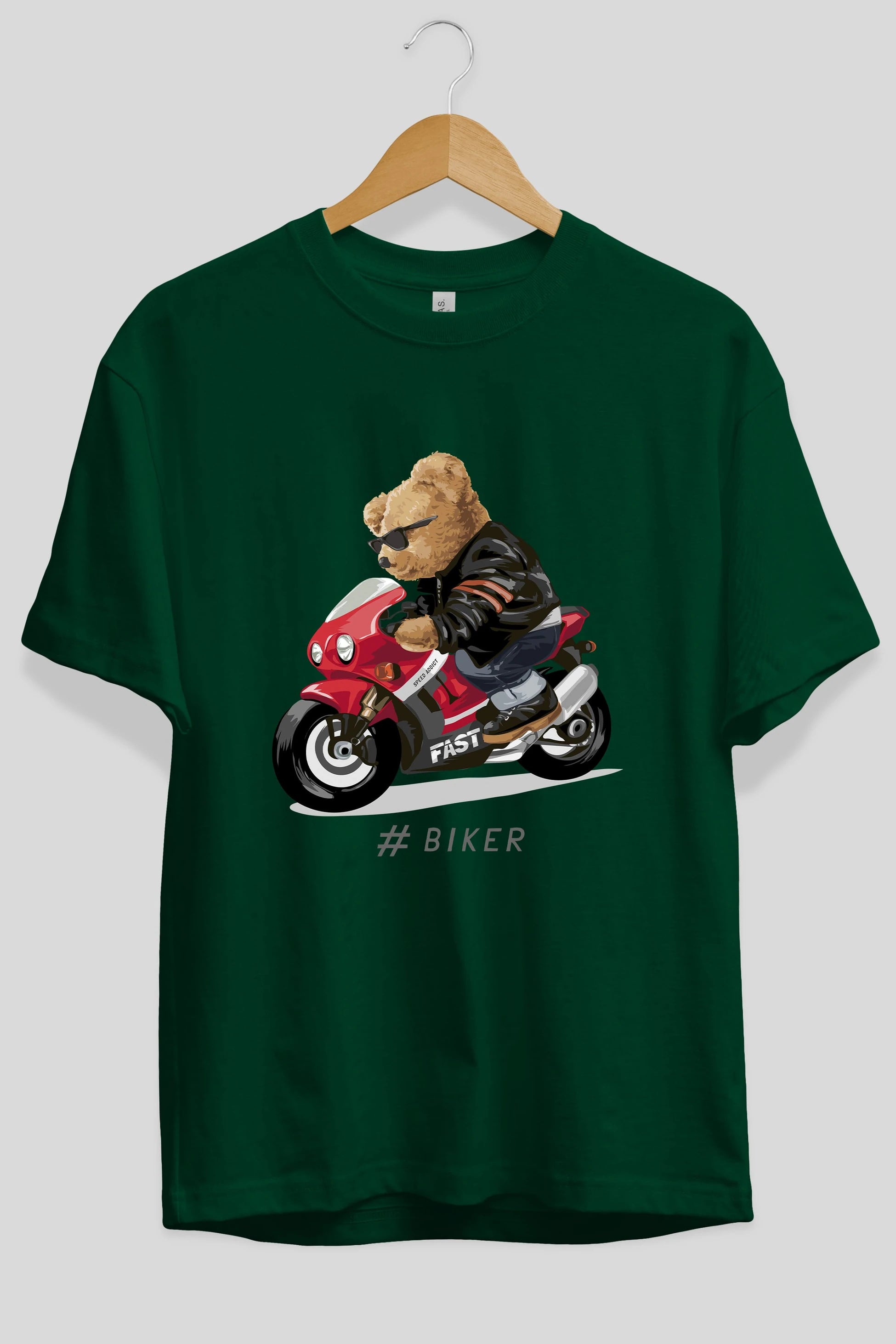 Teddy Bear Biker Ön Baskılı Oversize t-shirt Erkek Kadın Unisex %100 Pamuk