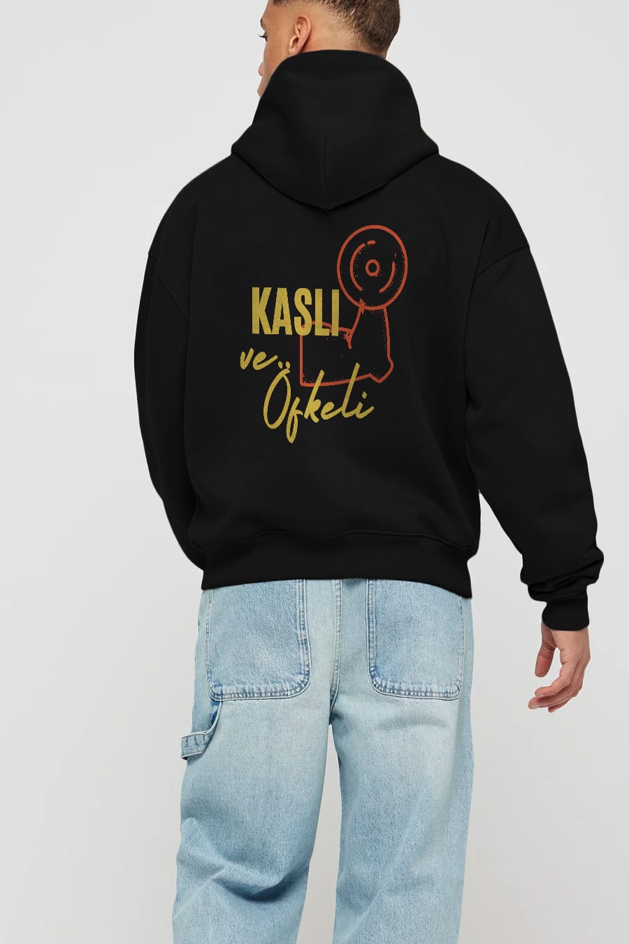 Kaslı ve Öfkeli Yazılı Arka Baskılı Oversize Hoodie Kapüşonlu Sweatshirt Erkek Kadın Unisex