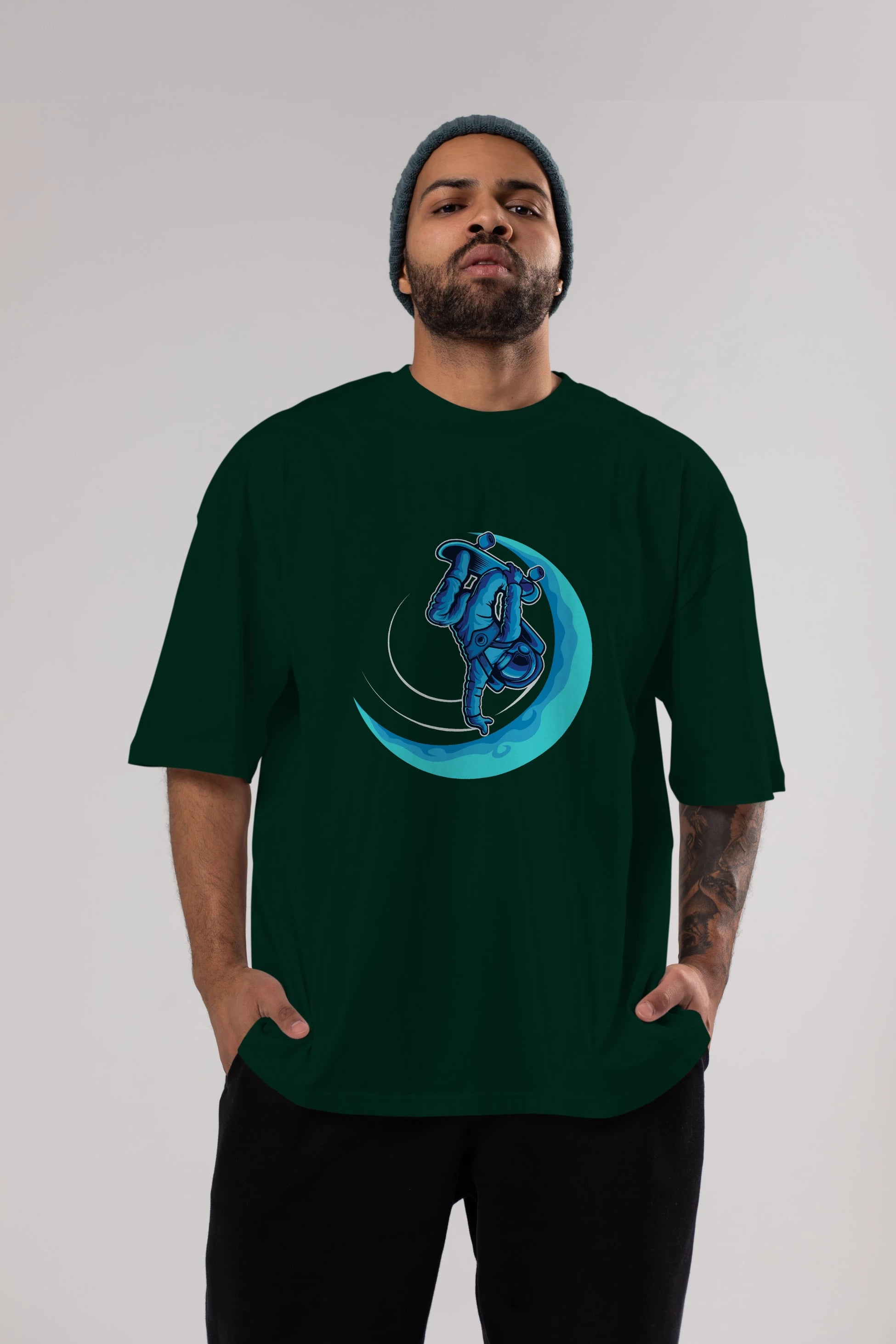 Skating on the moon Ön Baskılı Oversize t-shirt Erkek Kadın Unisex