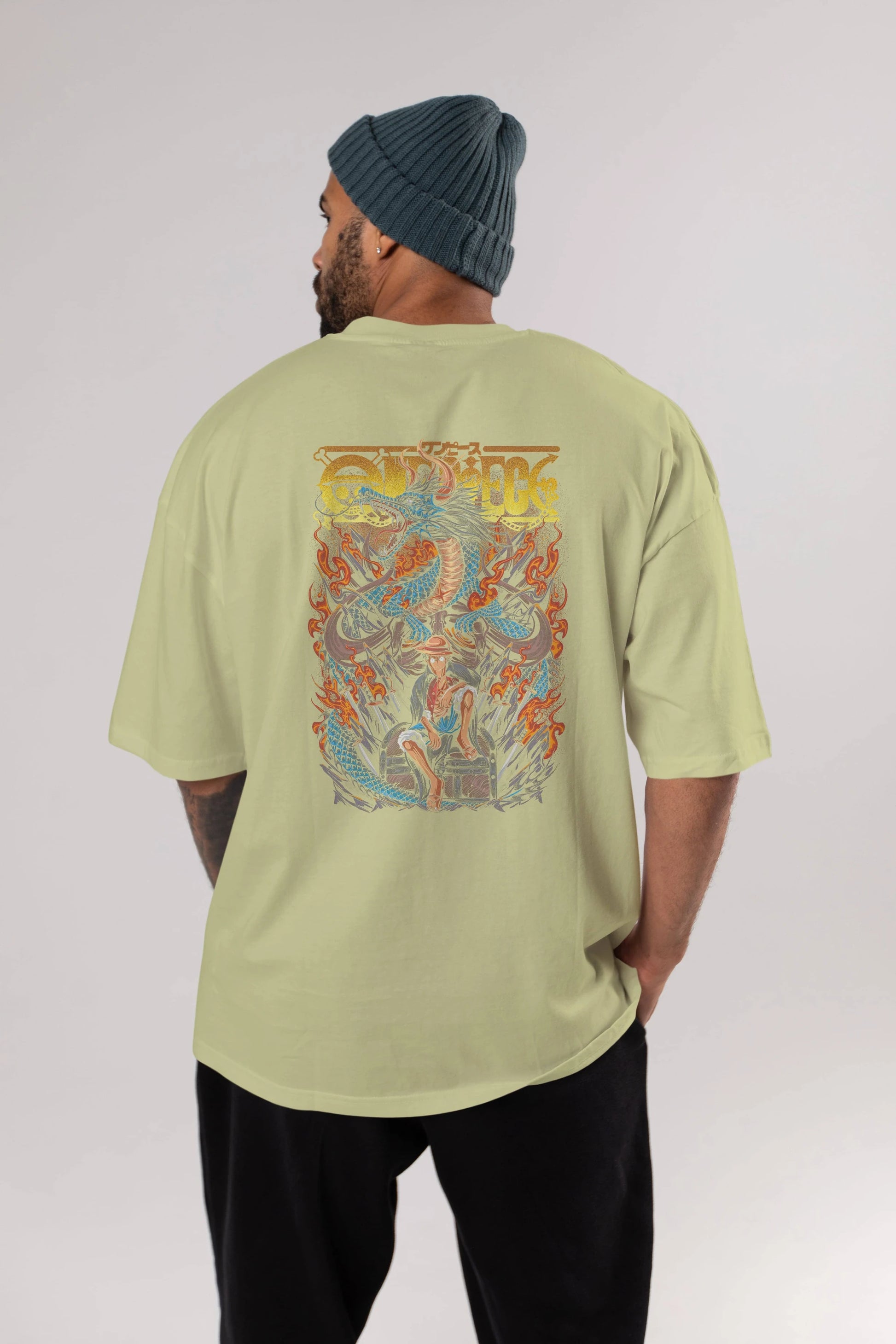 MONKEY D. LUFF-ONE PIECE Anime Arka Baskılı Oversize t-shirt Erkek Kadın Unisex