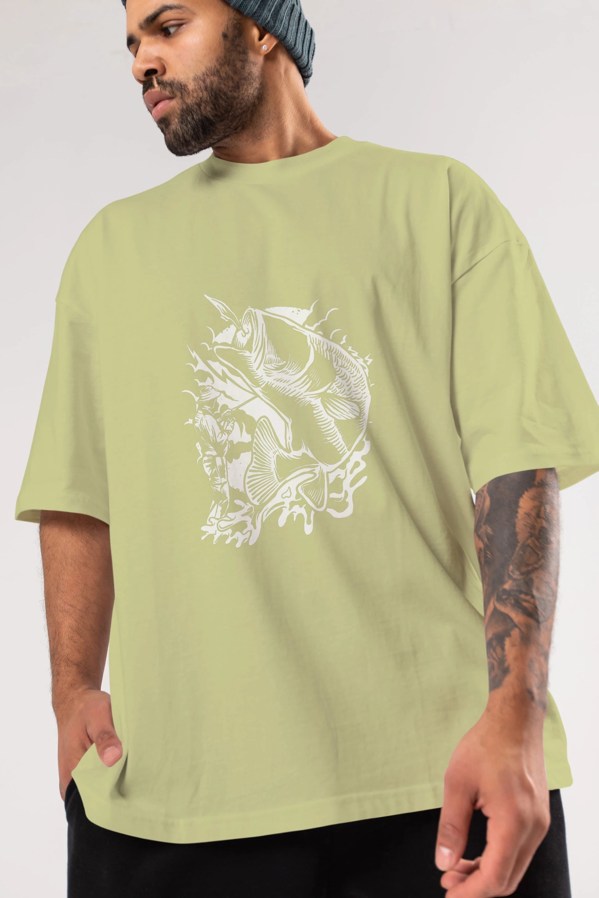 Fisherman Ön Baskılı Oversize t-shirt Erkek Kadın Unisex %100 Pamuk tişort
