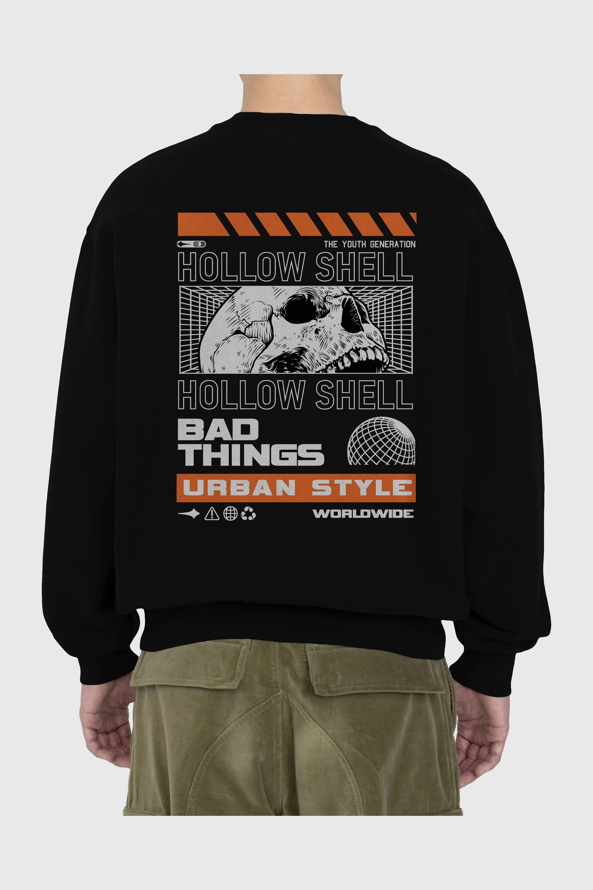 Hollow Shell Arka Baskılı Oversize Sweatshirt Erkek Kadın Unisex
