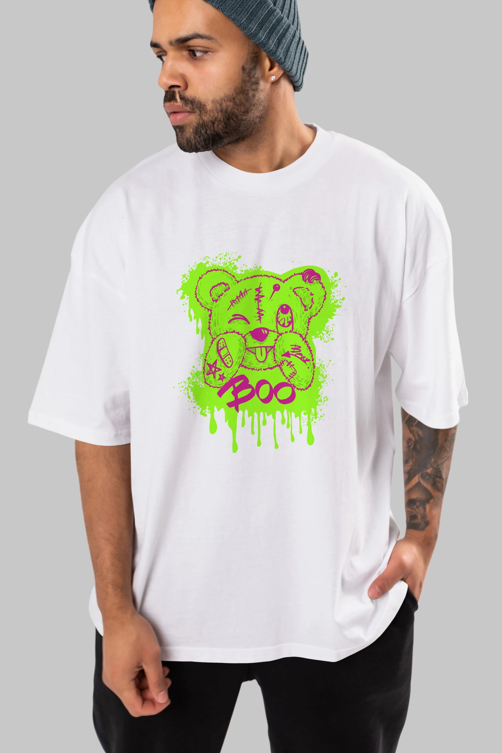 Boo  Bear Ön Baskılı Oversize t-shirt Erkek Kadın Unisex