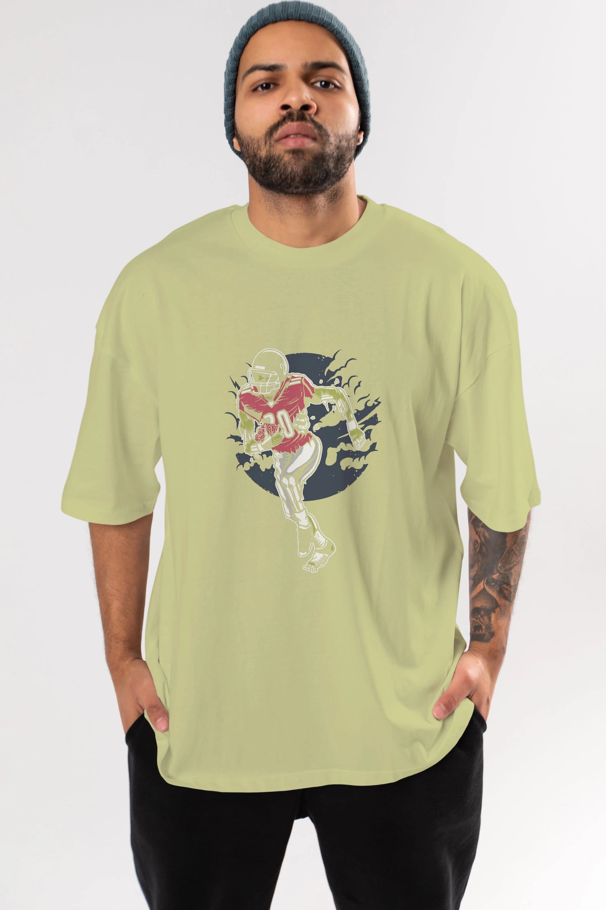 Zombie Football Ön Baskılı Oversize t-shirt Erkek Kadın Unisex %100 Pamuk tişort