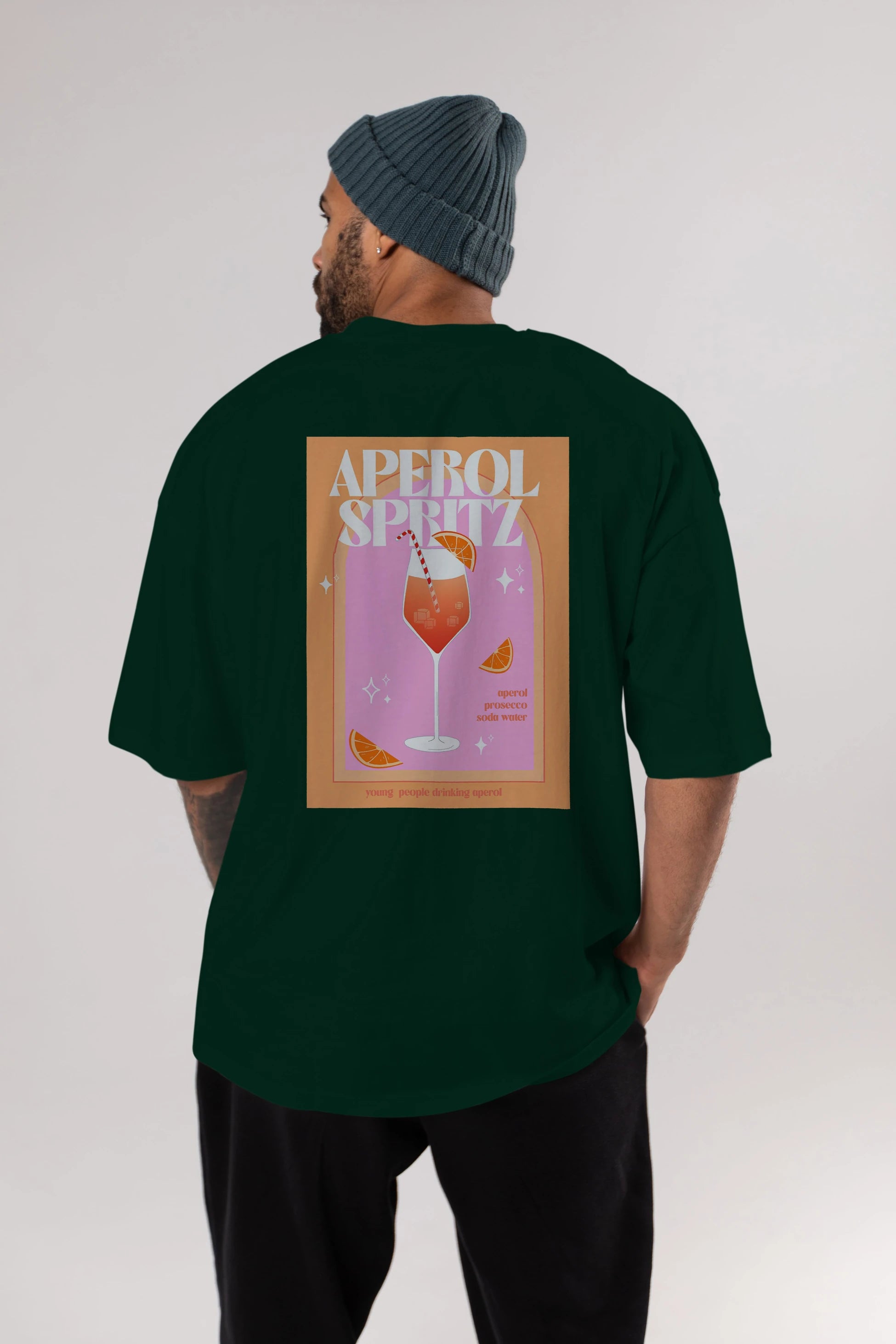 Aperol Spritz 2 Arka Baskılı Oversize t-shirt Erkek Kadın Unisex %100 Pamuk Bisiklet Yaka tişort