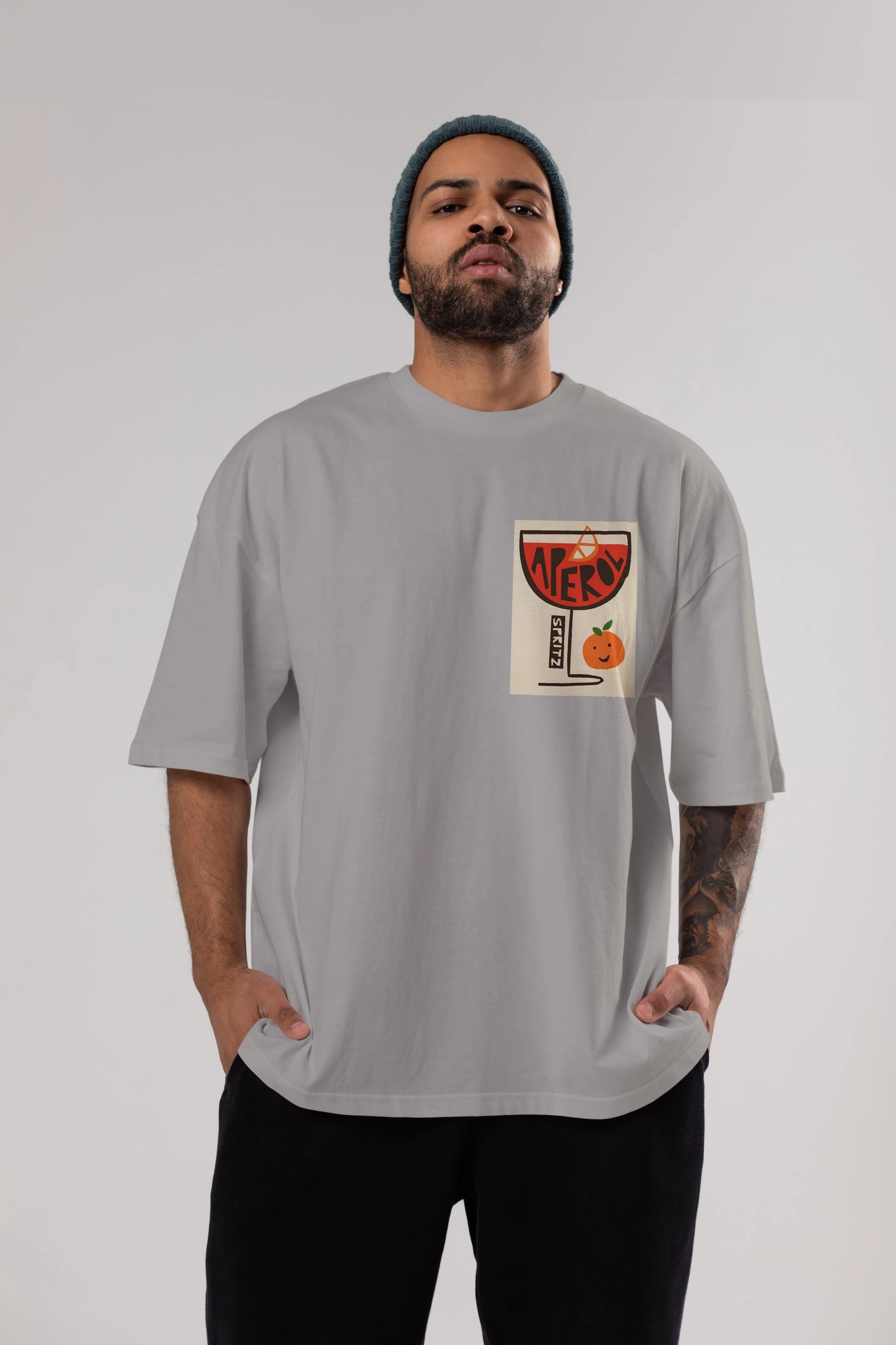 Aperol Spritz 9 Ön Sol Baskılı Oversize t-shirt Erkek Kadın Unisex %100 Pamuk Bisiklet Yaka tişort