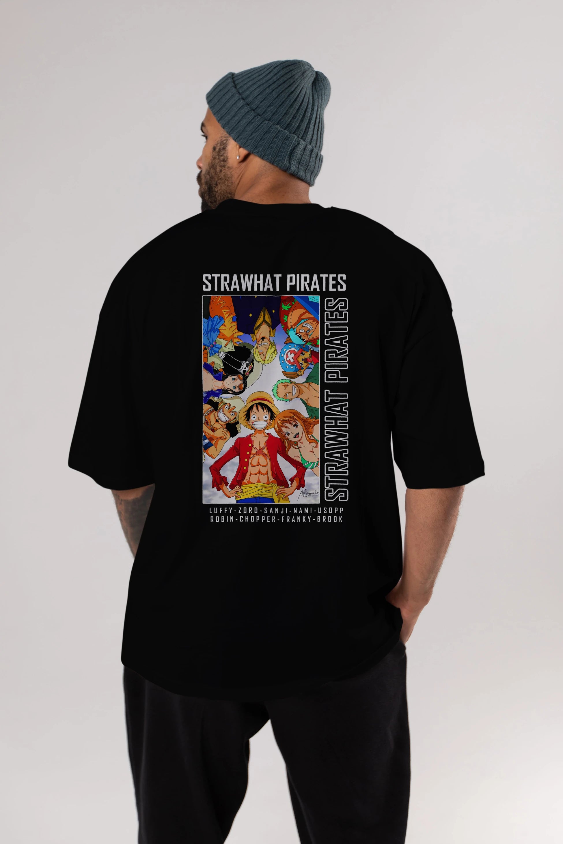 Luffy Strahwat Anime Arka Baskılı Oversize t-shirt Erkek Kadın Unisex %100 pamuk tişort
