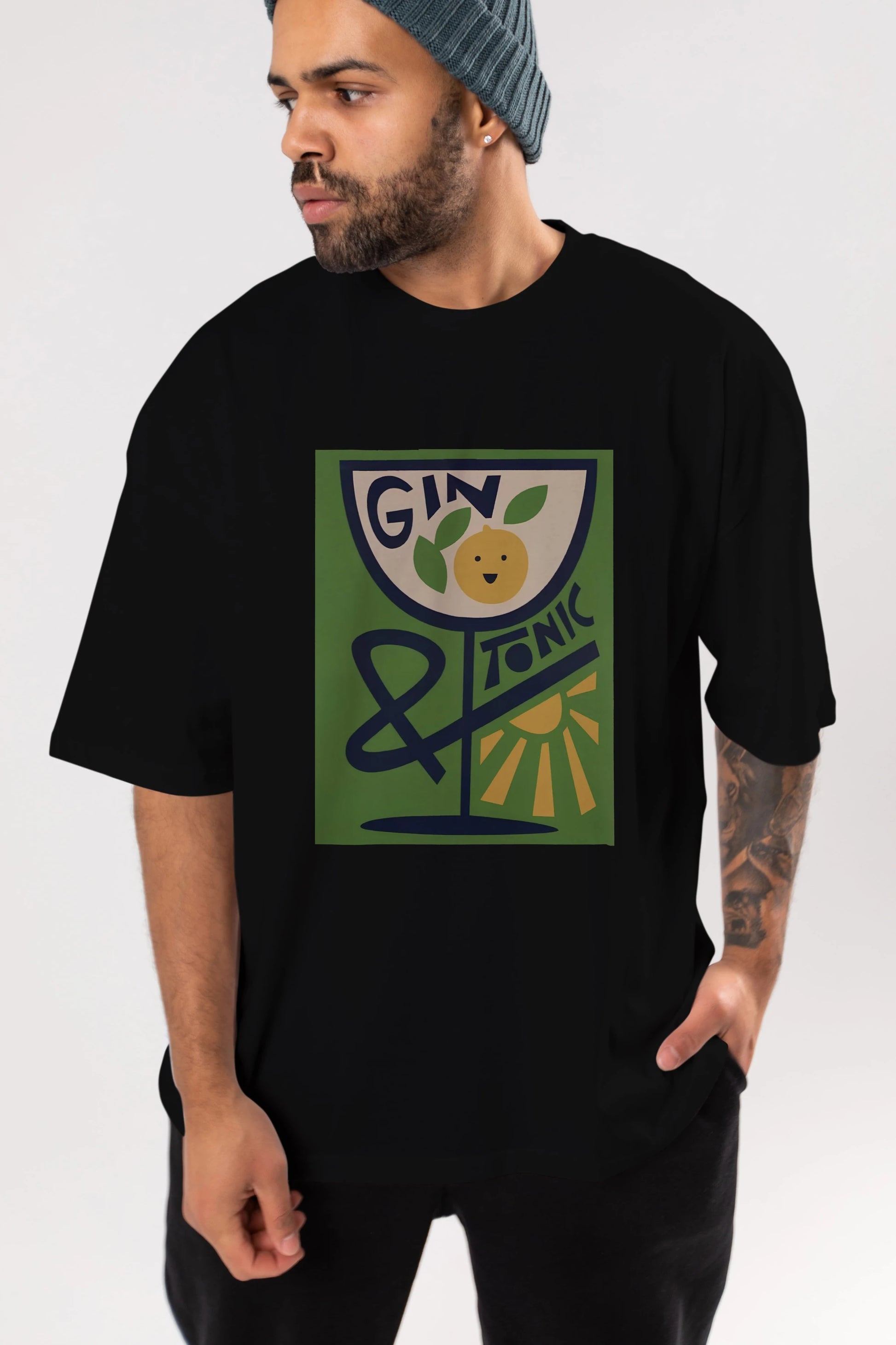 Gin Tonic 3 Ön Baskılı Oversize t-shirt Erkek Kadın Unisex %100 Pamuk Bisiklet Yaka tişort