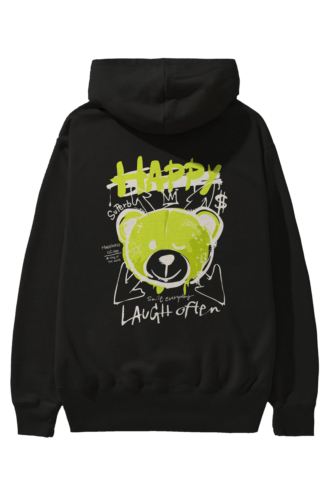 Happy Bear Arka Baskılı Hoodie Oversize Kapüşonlu Sweatshirt Erkek Kadın Unisex