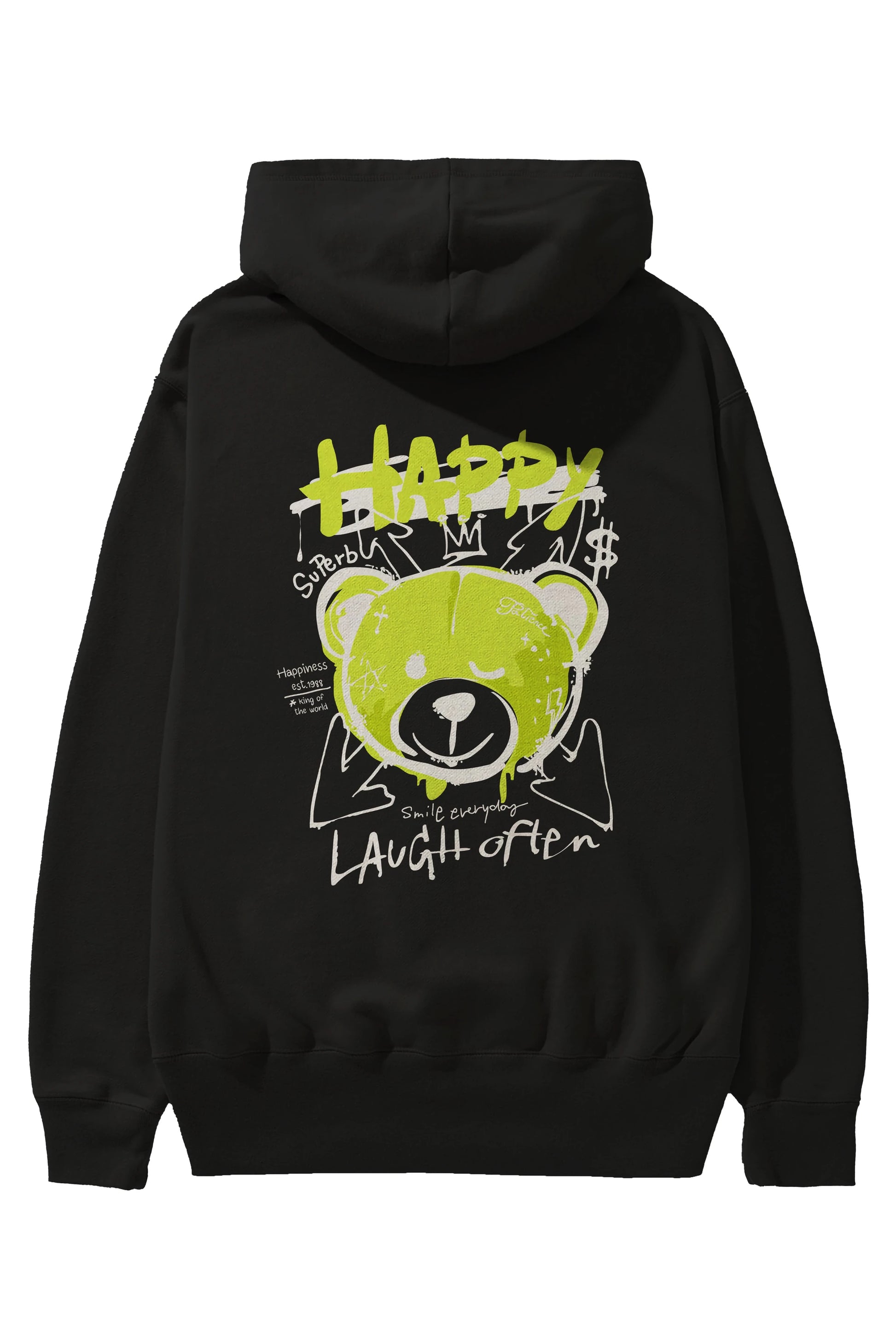 Happy Bear Arka Baskılı Hoodie Oversize Kapüşonlu Sweatshirt Erkek Kadın Unisex