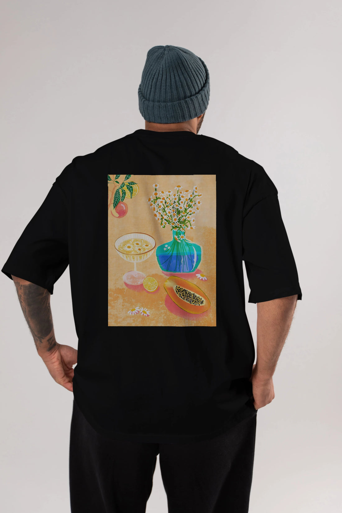 Cheers 2 Arka Baskılı Oversize t-shirt Erkek Kadın Unisex %100 Pamuk Bisiklet Yaka tişort