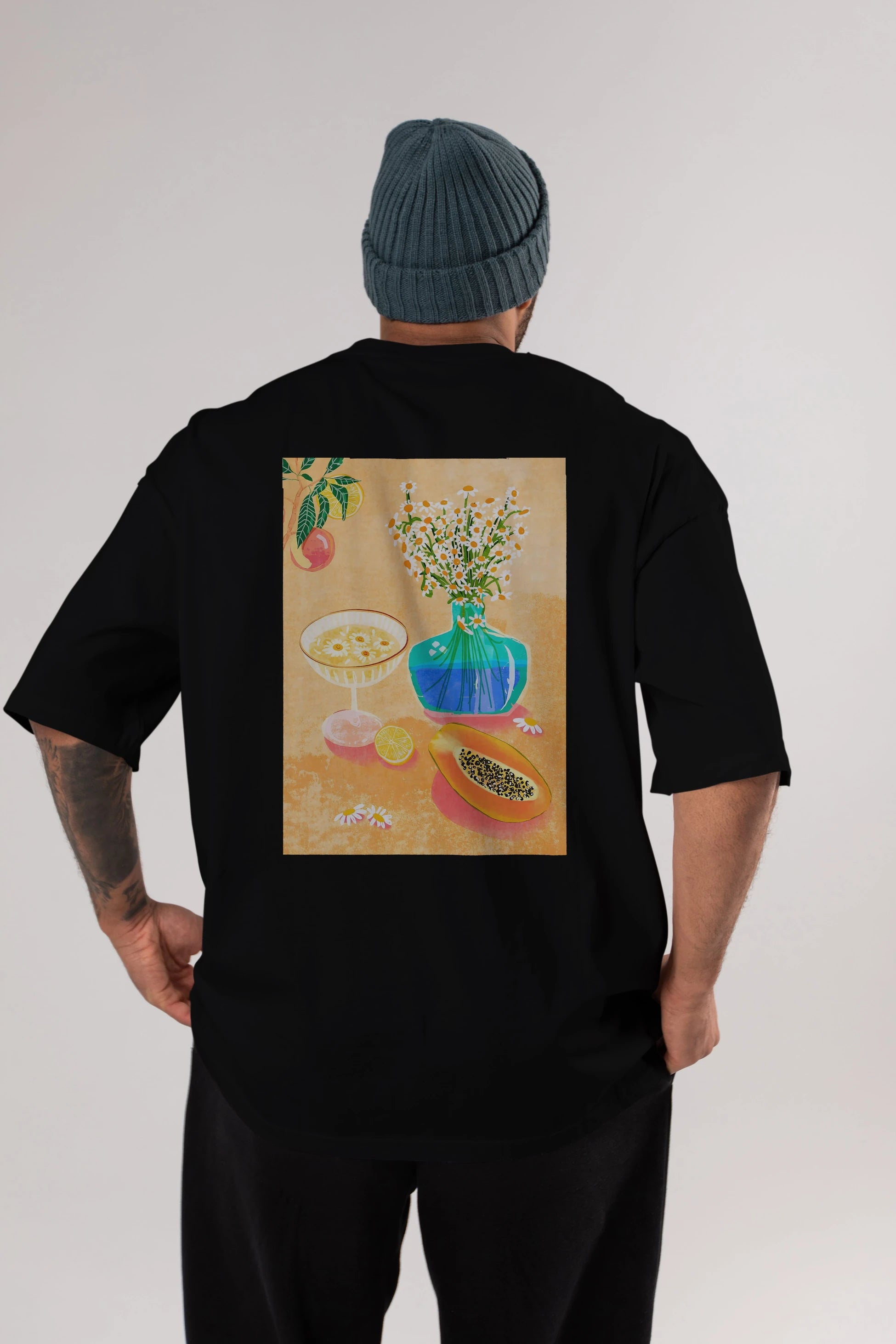 Cheers 2 Arka Baskılı Oversize t-shirt Erkek Kadın Unisex %100 Pamuk Bisiklet Yaka tişort