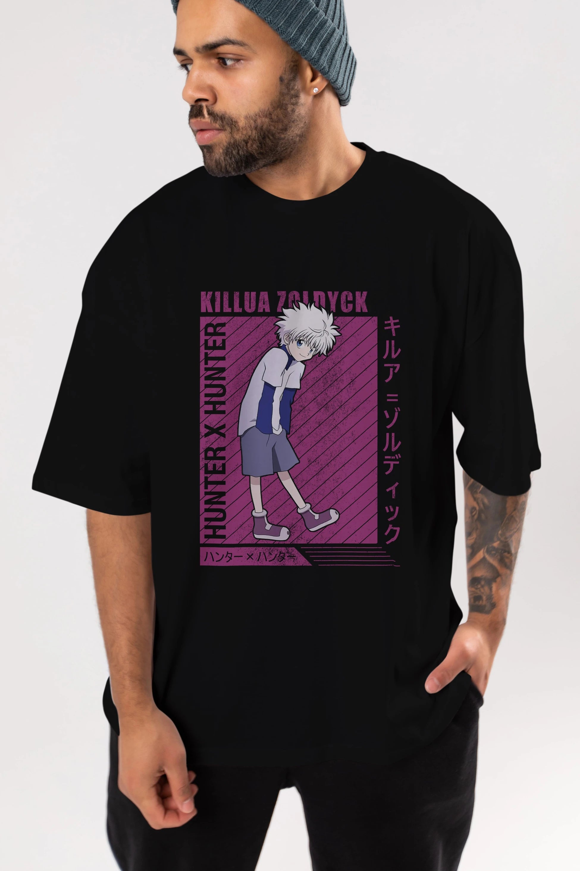 Killua Zoldyck 3 1 Anime Ön Baskılı Oversize t-shirt %100 pamuk Erkek Kadın Unisex