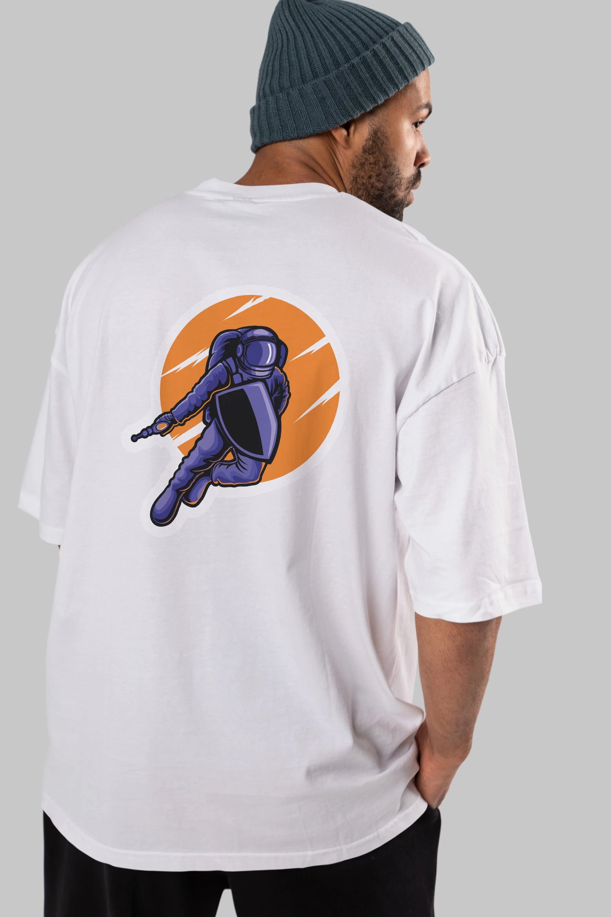 Astro Wars Sticker Arka Baskılı Oversize t-shirt Erkek Kadın Unisex