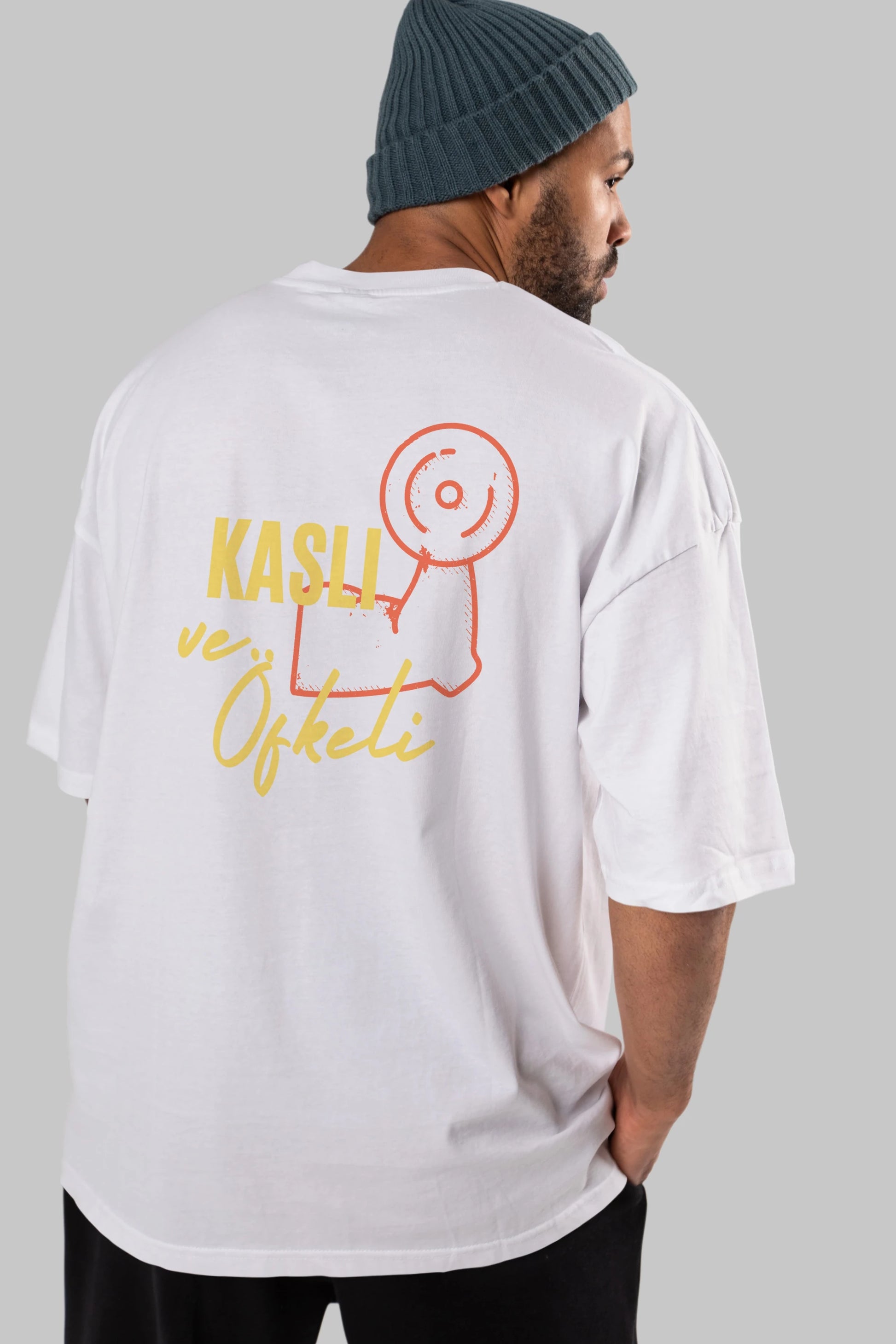 Kaslı ve Öfkeli Yazılı Arka Baskılı Oversize t-shirt Erkek Kadın Unisex