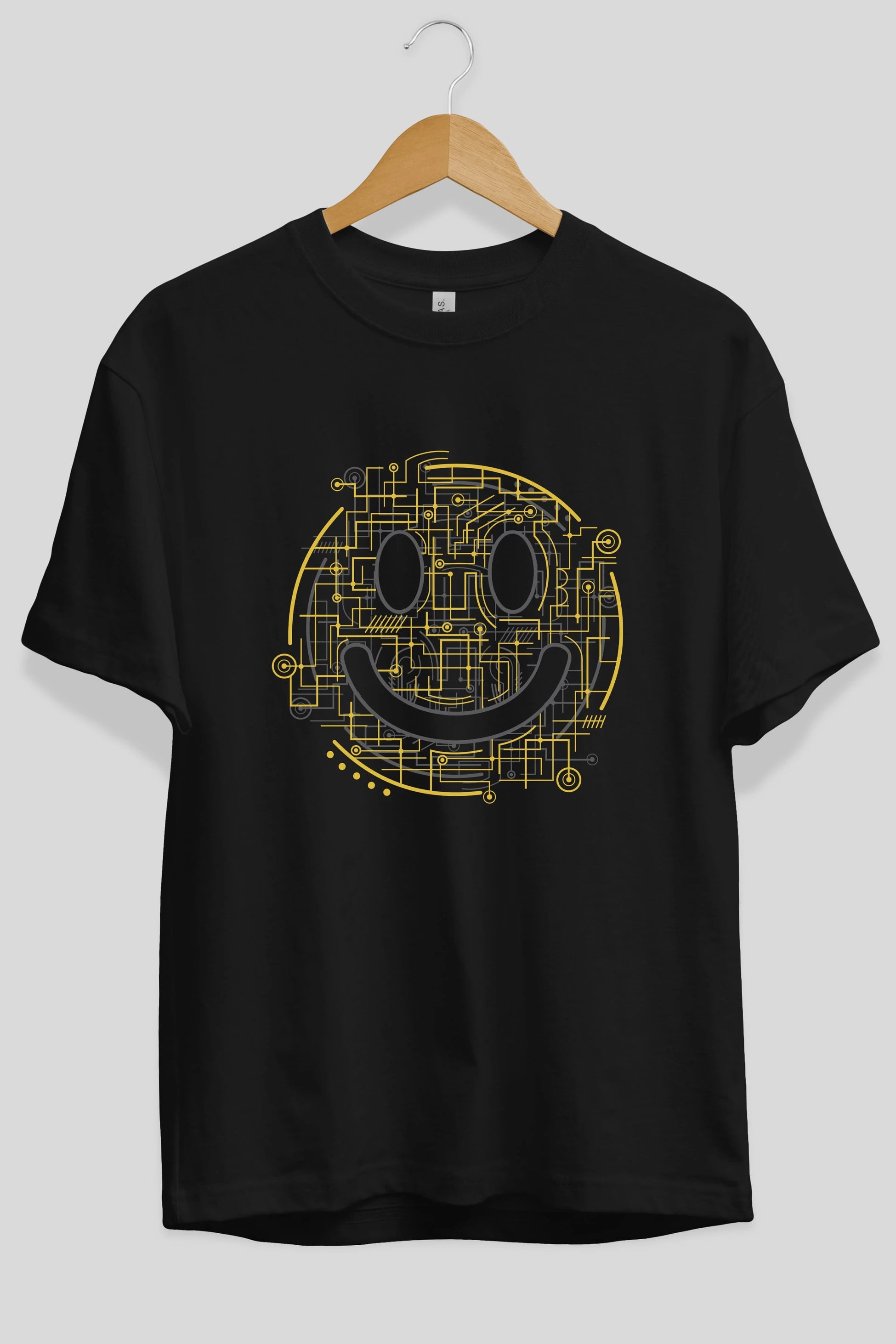 Electric Smiley Ön Baskılı Oversize t-shirt %100 pamuk Erkek Kadın Unisex