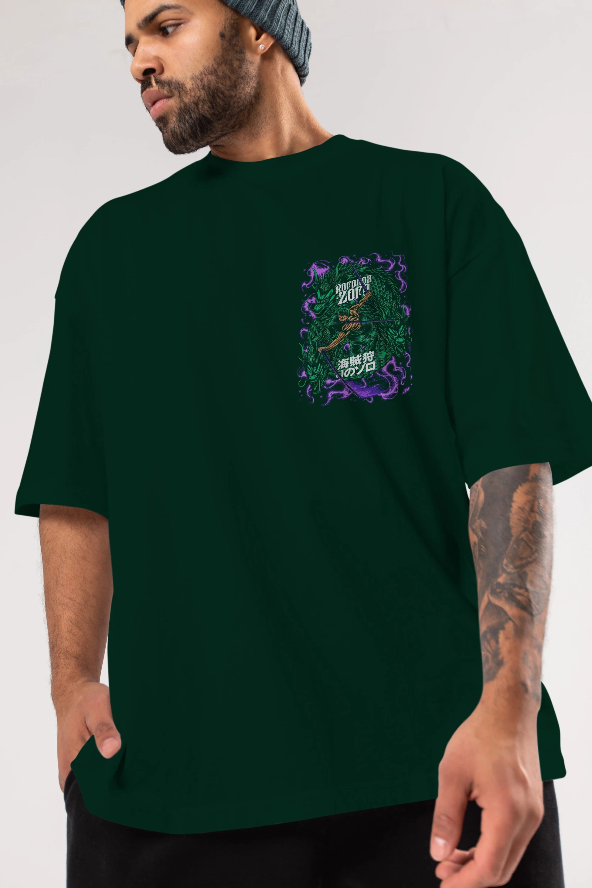 RORONOA ZORO 5 Ön Sol Baskılı Oversize t-shirt Erkek Kadın Unisex %100 Pamuk Bisiklet Yaka tişort