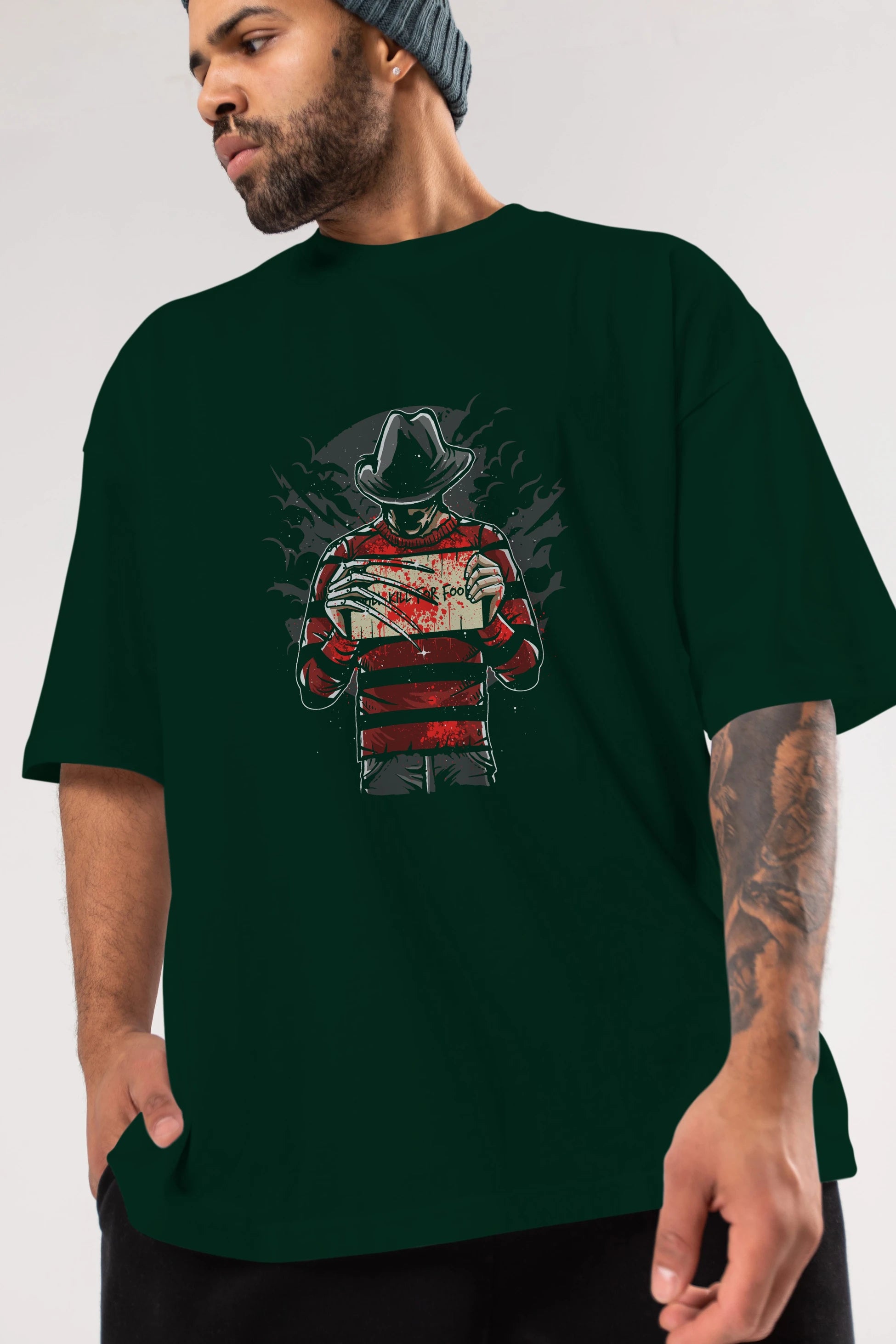 Freddy Will Kill For Food Ön Baskılı Oversize t-shirt Erkek Kadın Unisex %100 Pamuk tişort