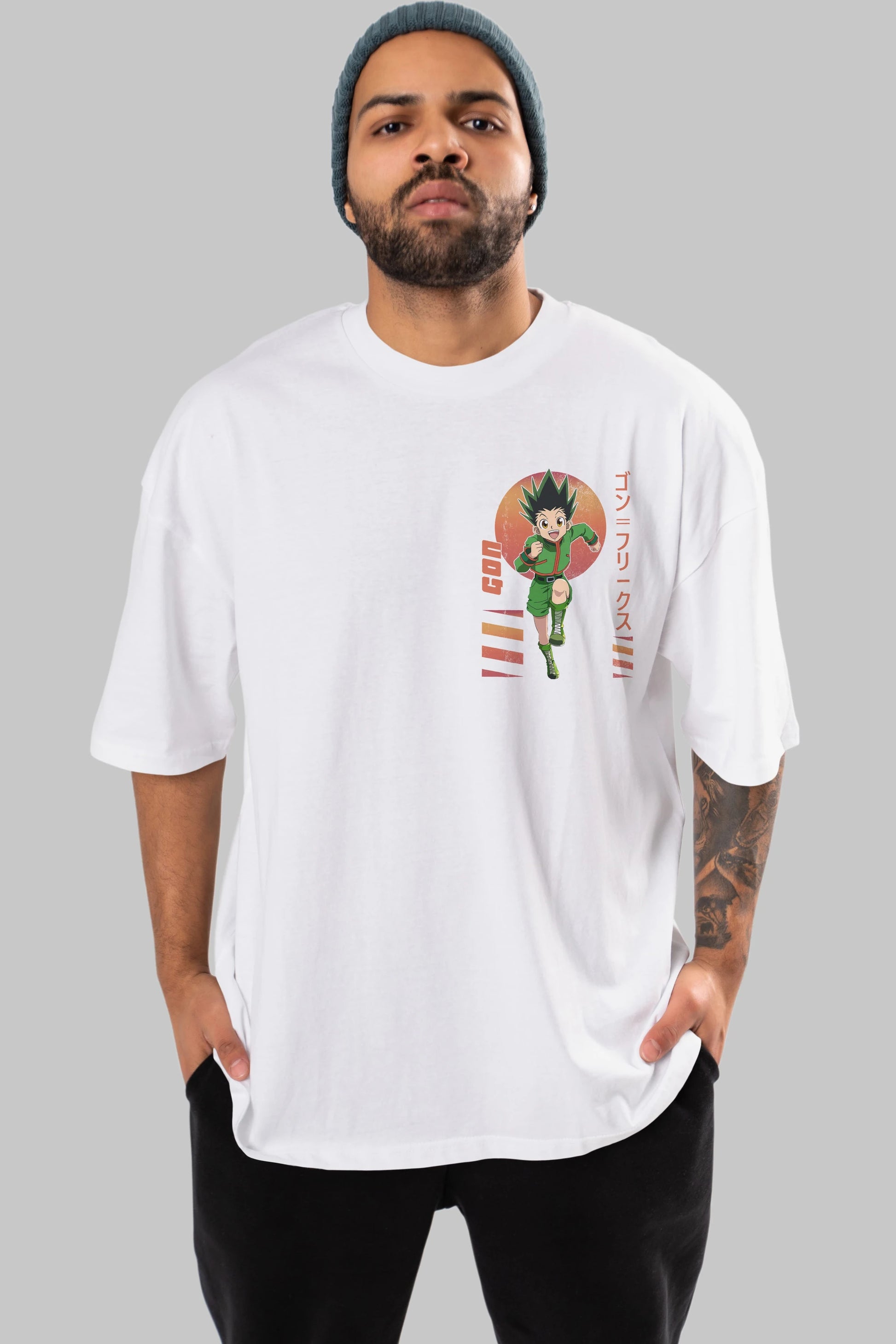 Gon Freecss HUNTER X HUNTER 2 Ön Sol Baskılı Oversize t-shirt Erkek Kadın Unisex %100 Pamuk Bisiklet Yaka tişort