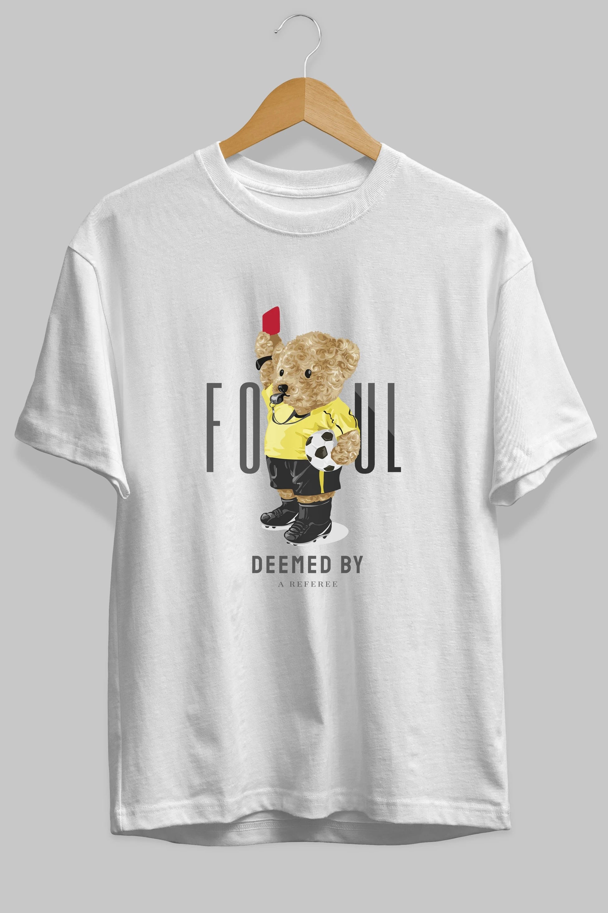 Teddy Bear Kırmızı Kart Ön Baskılı Oversize t-shirt Erkek Kadın Unisex %100 Pamuk