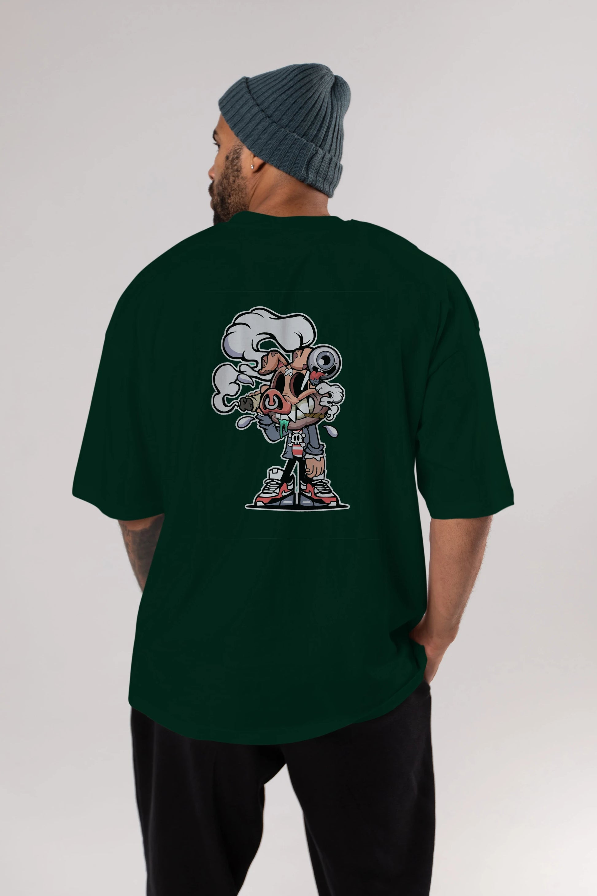 Pig Smoker Arka Baskılı Oversize t-shirt Erkek Kadın Unisex %100 Pamuk tişort